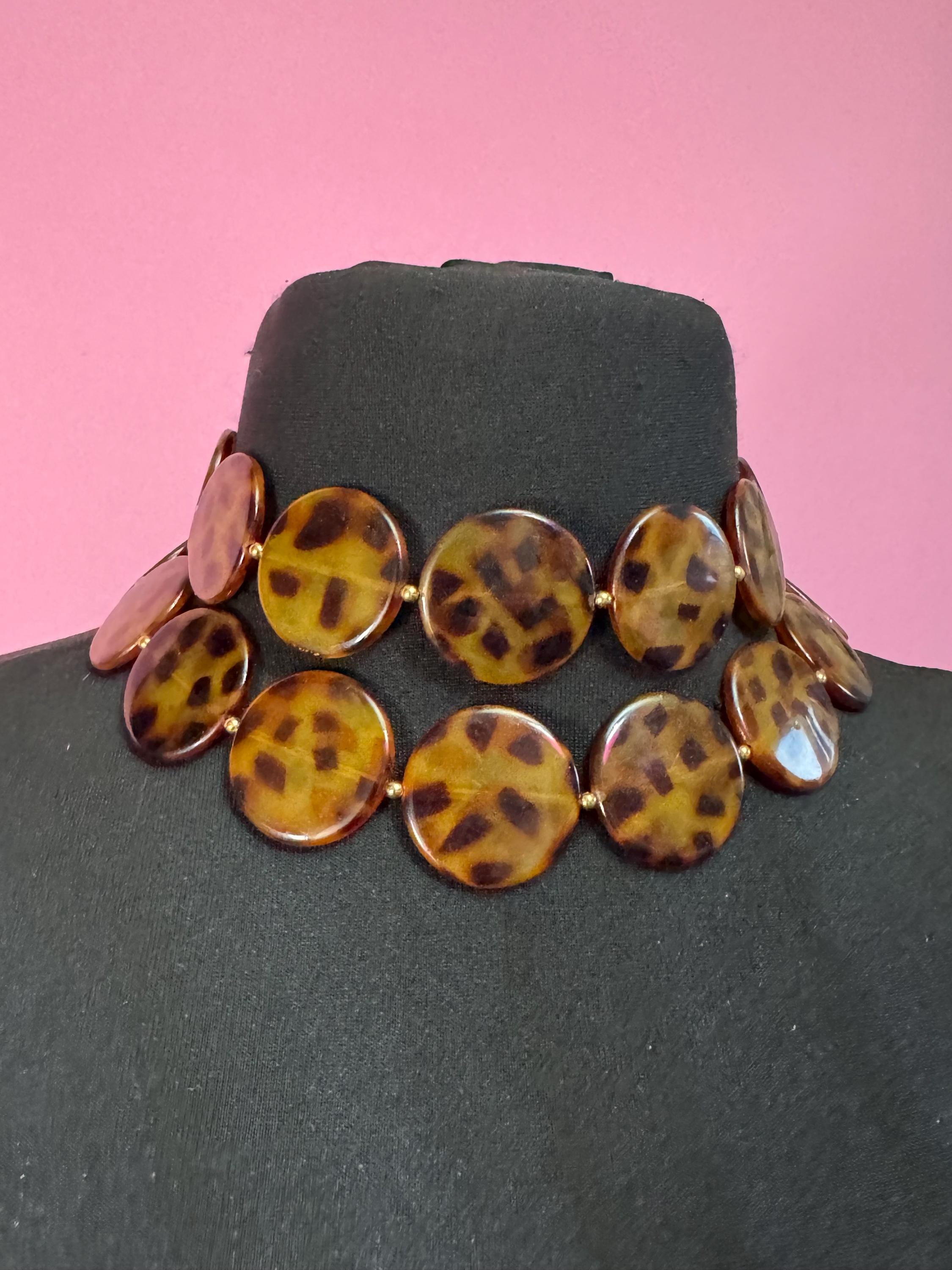 KJL tortoiseshell brown choker necklace, acrylic Kenneth jay lane jewellery