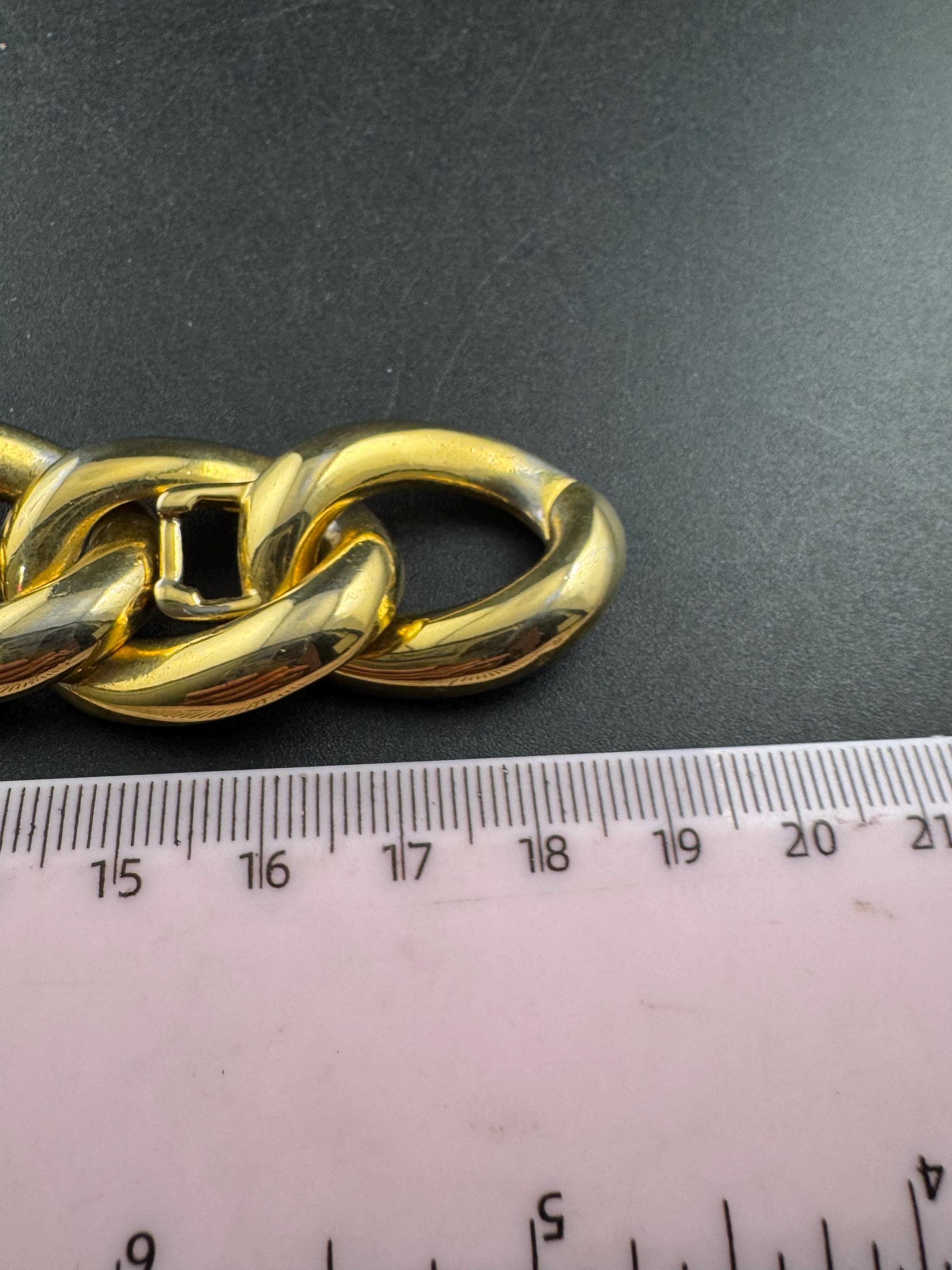 KJL chunky curb chain bracelet, wide gold tone and signed, Kenneth Jay Kane