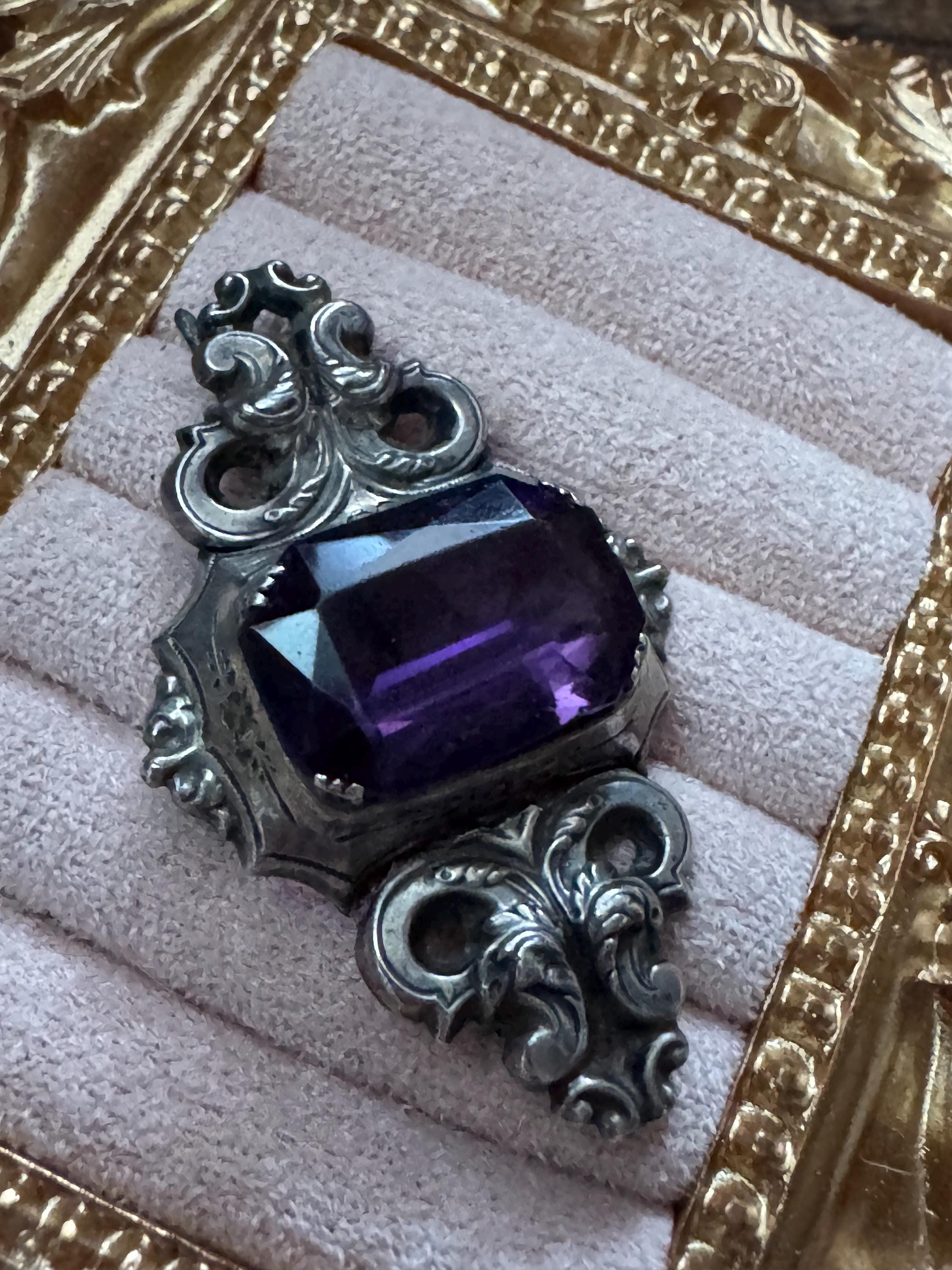 Victorian amethyst purple 925 brooch, antique sterling silver