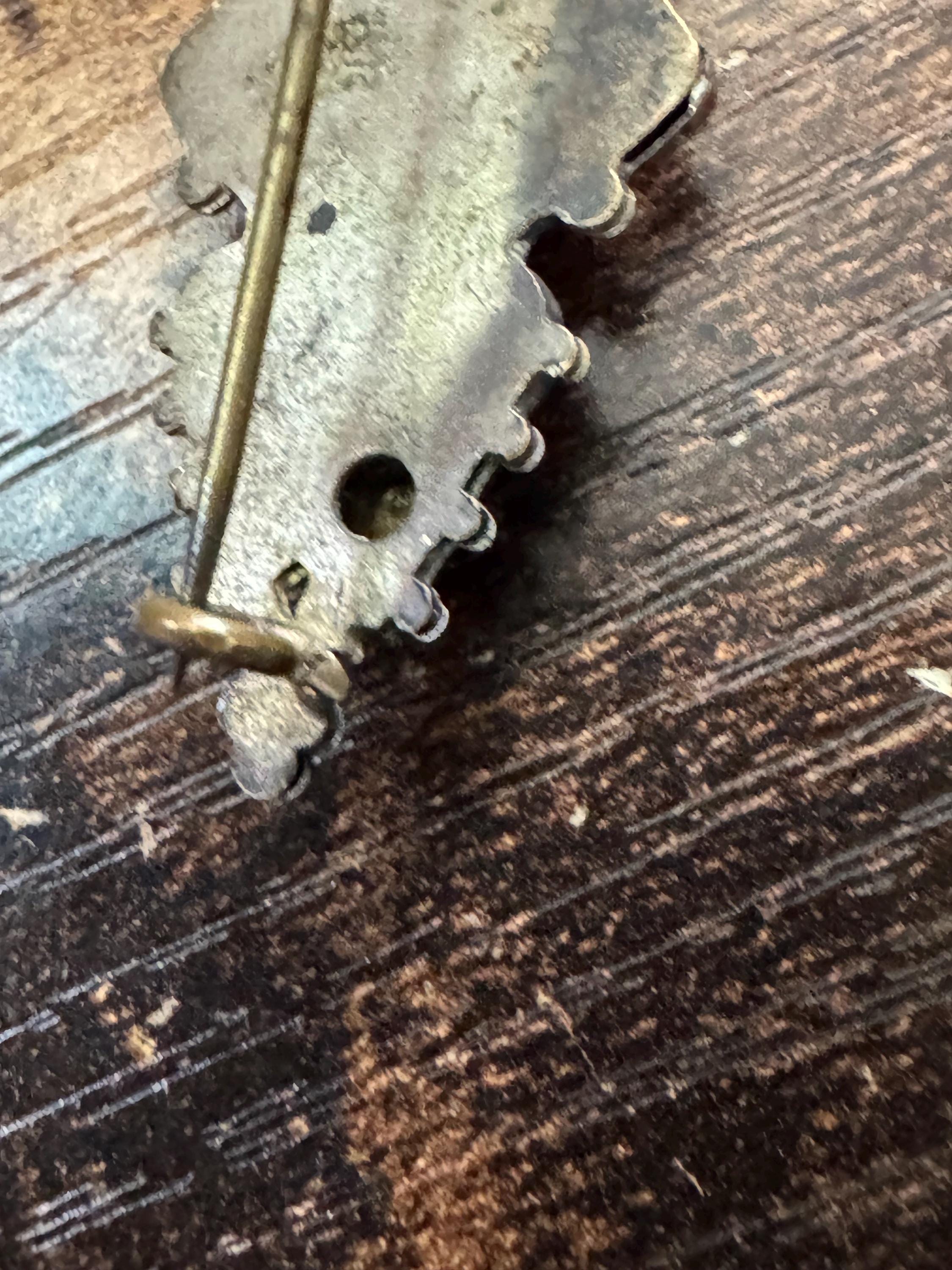 Victorian Etched silver Brooch: Antique sterling silver Pin