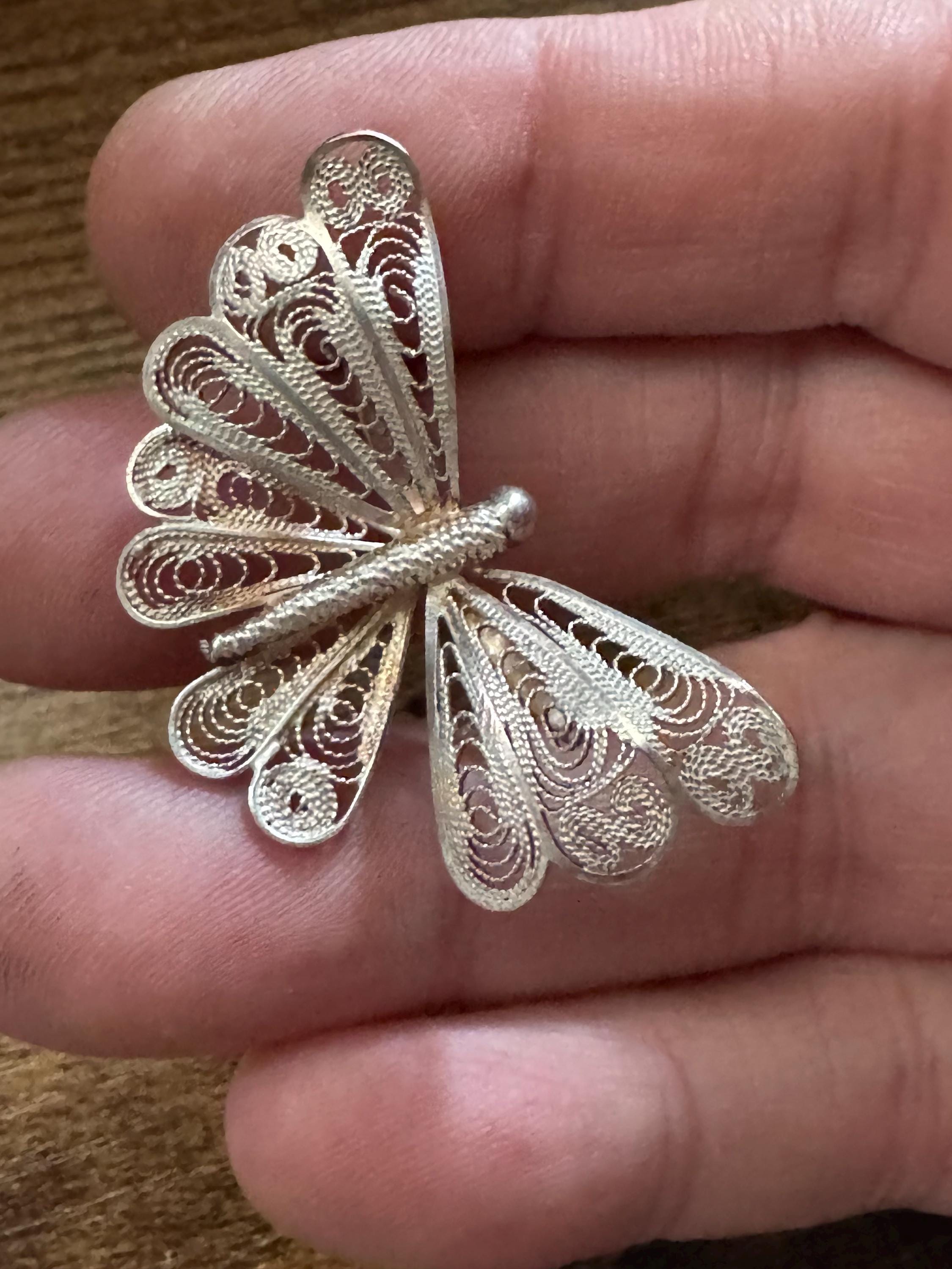 Art deco silver filigree butterfly Brooch, Maltese continental silver
