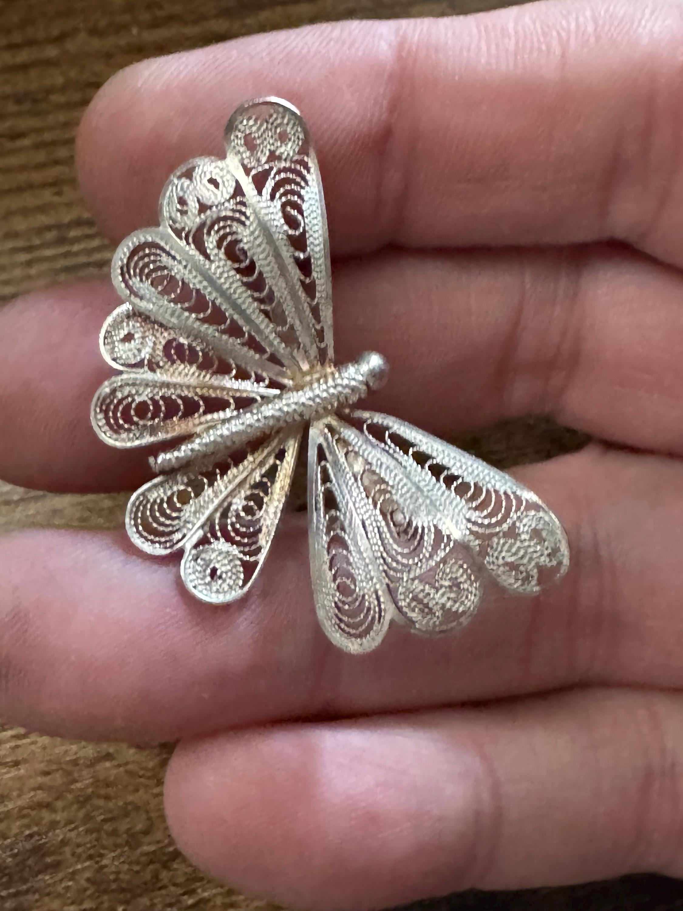 Art deco silver filigree butterfly Brooch, Maltese continental silver