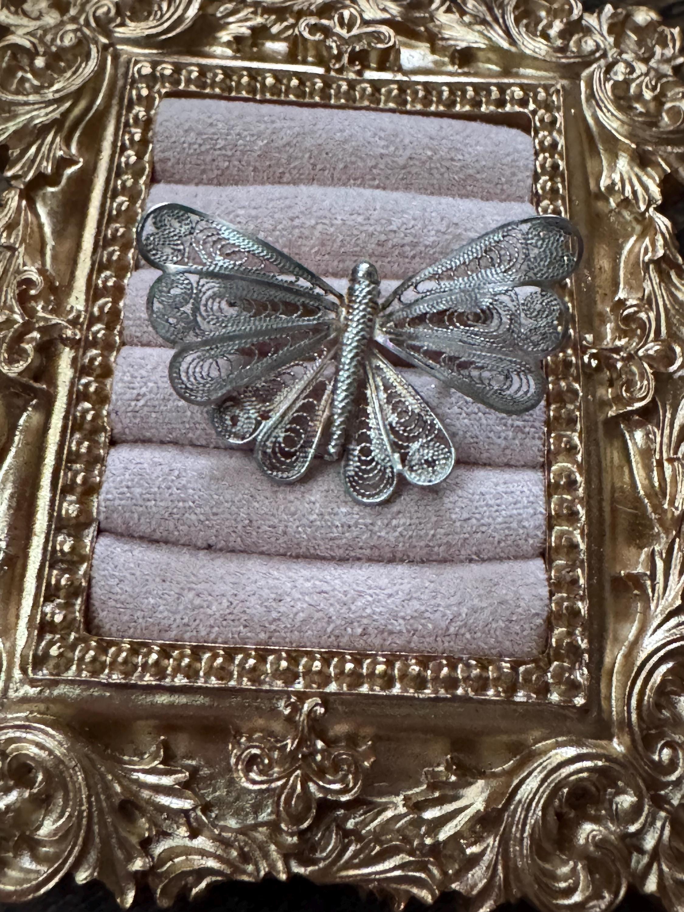 Art deco silver filigree butterfly Brooch, Maltese continental silver