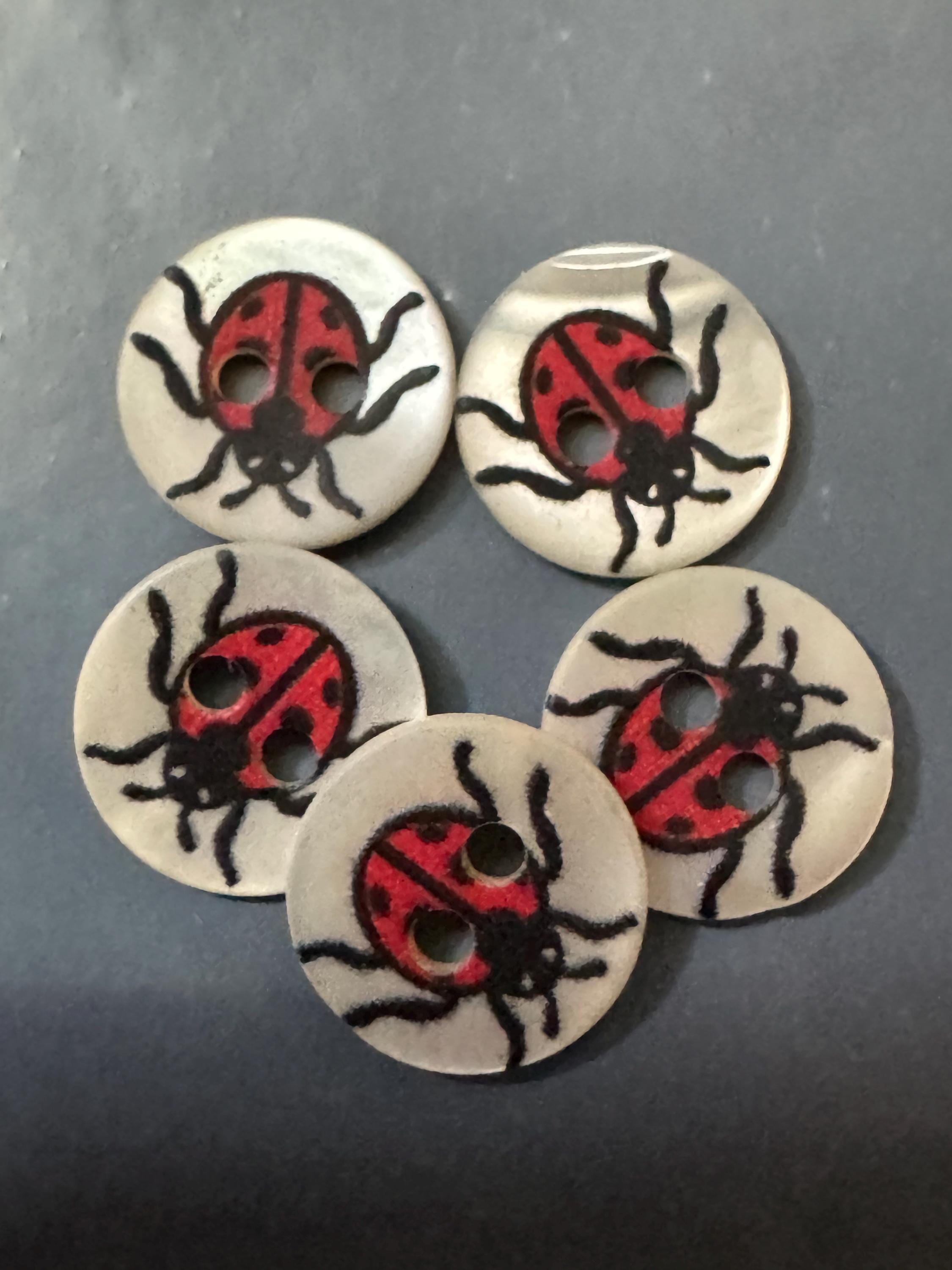 Mother of Pearl ladybird Buttons: Natural MOP Shell ladybugs, 10mm, 5-Pack