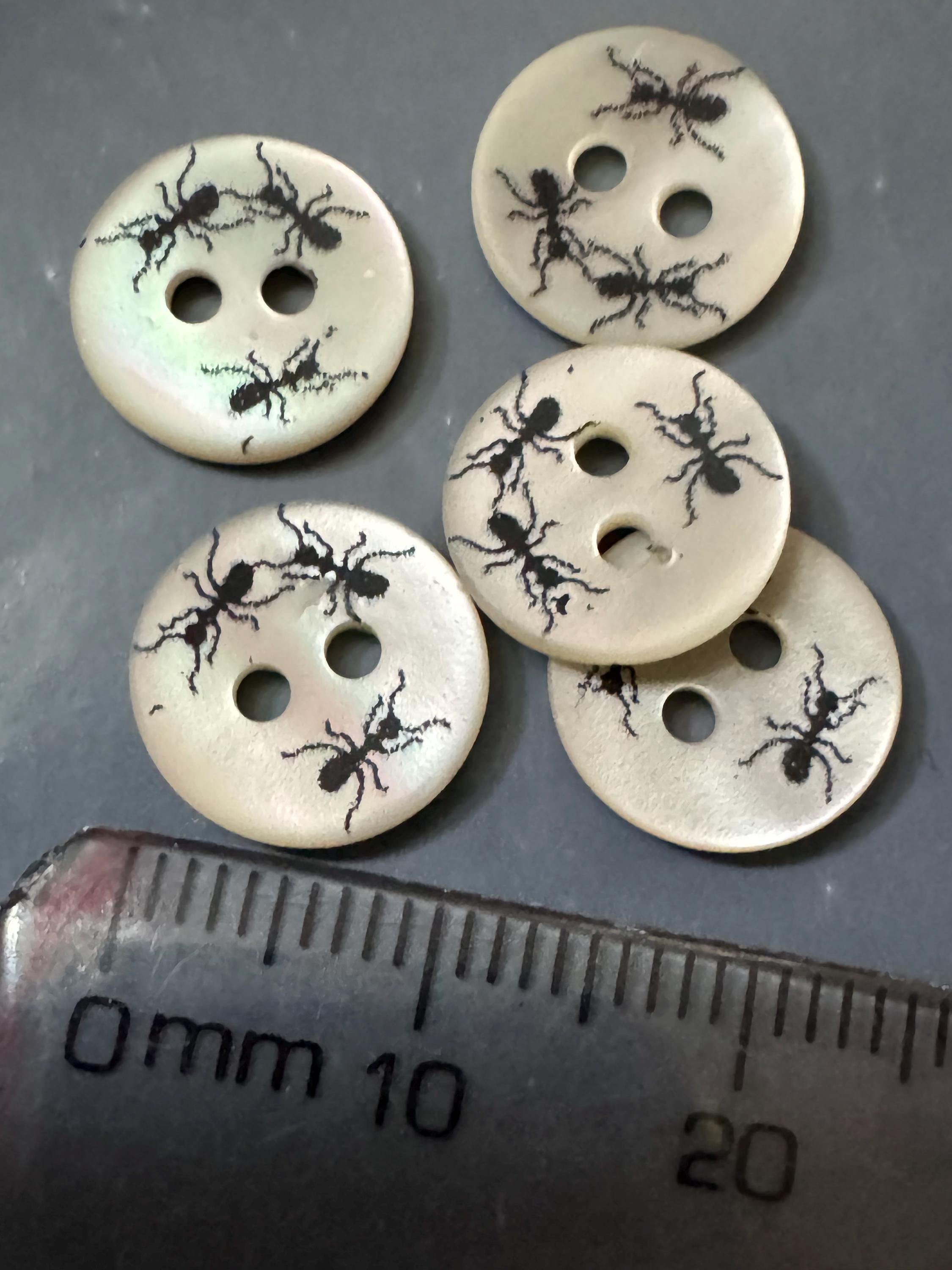 Mother of Pearl ant insect Buttons: Natural MOP Shell bugs, 10mm, 5-Pack