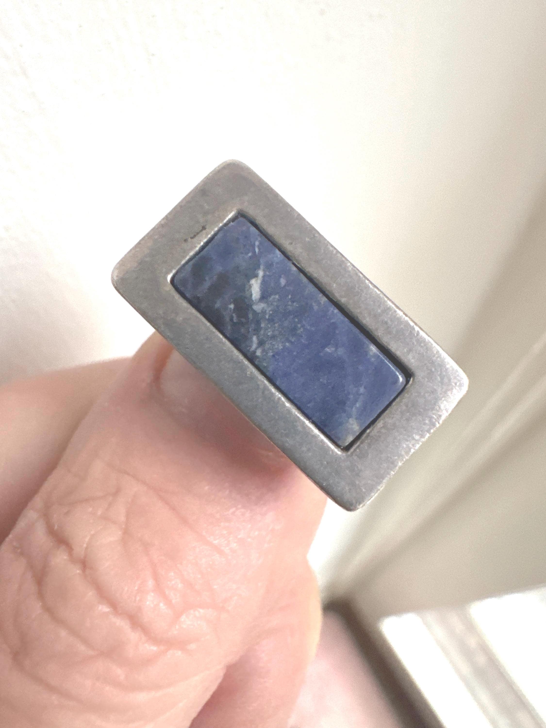 Uk Size M.5 925 ring with blue gemstone, modernist Sterling silver