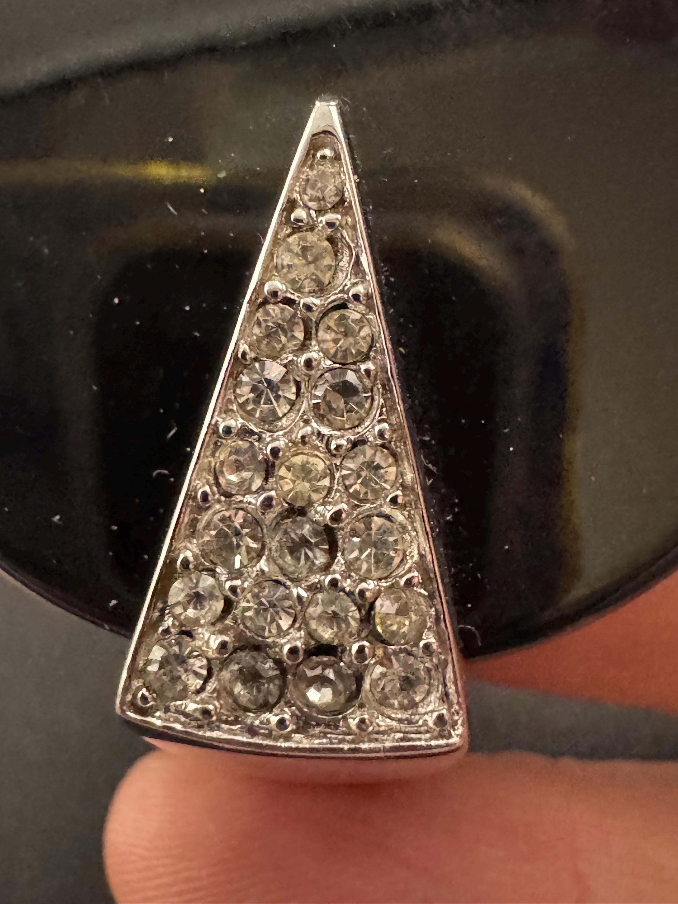 Vintage Trifari Rhinestone Clamper Bangle, Black Acrylic Art Deco Cuff