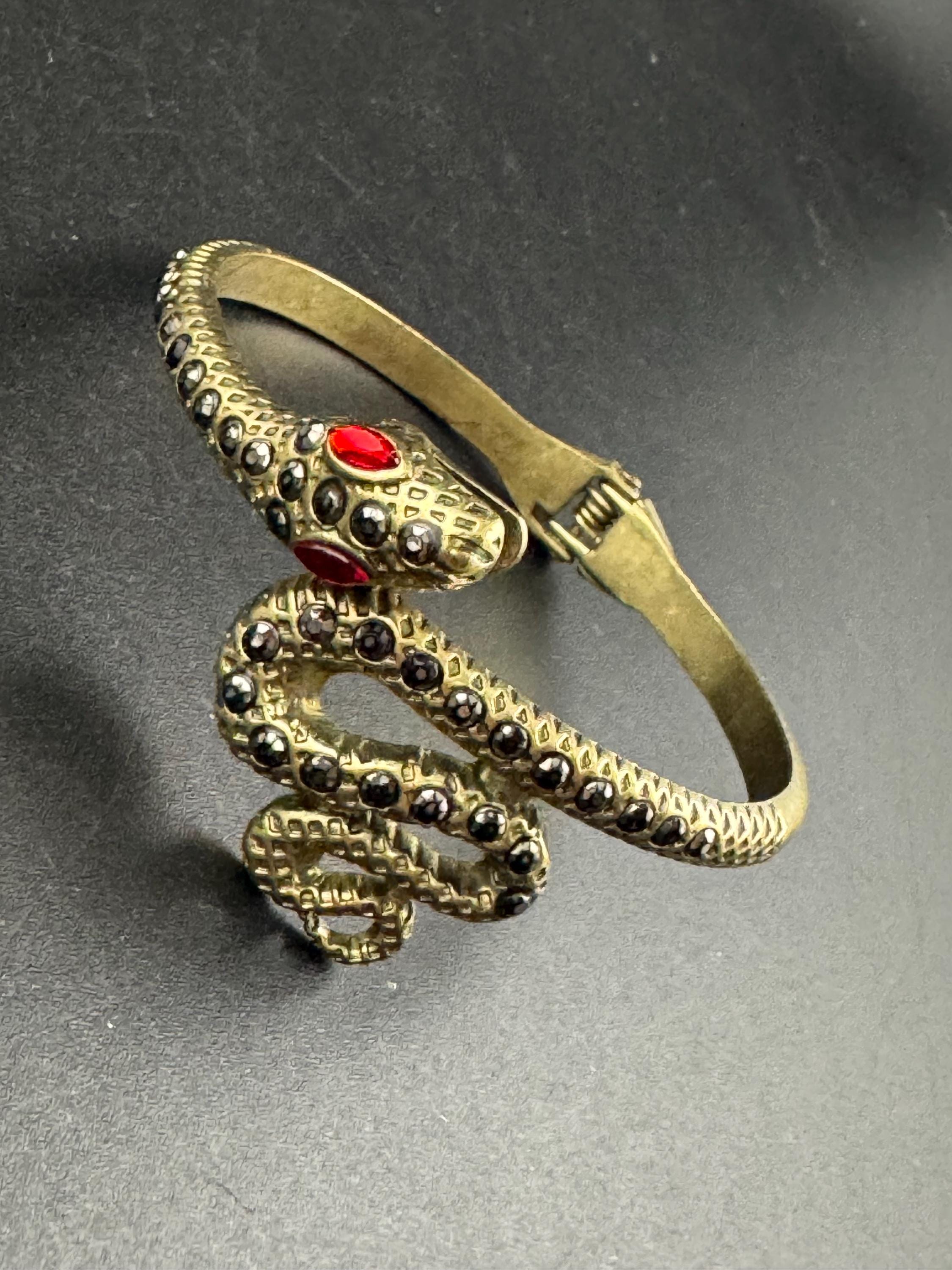 snake clamper bangle, Antique gold tone marcasite bracelet