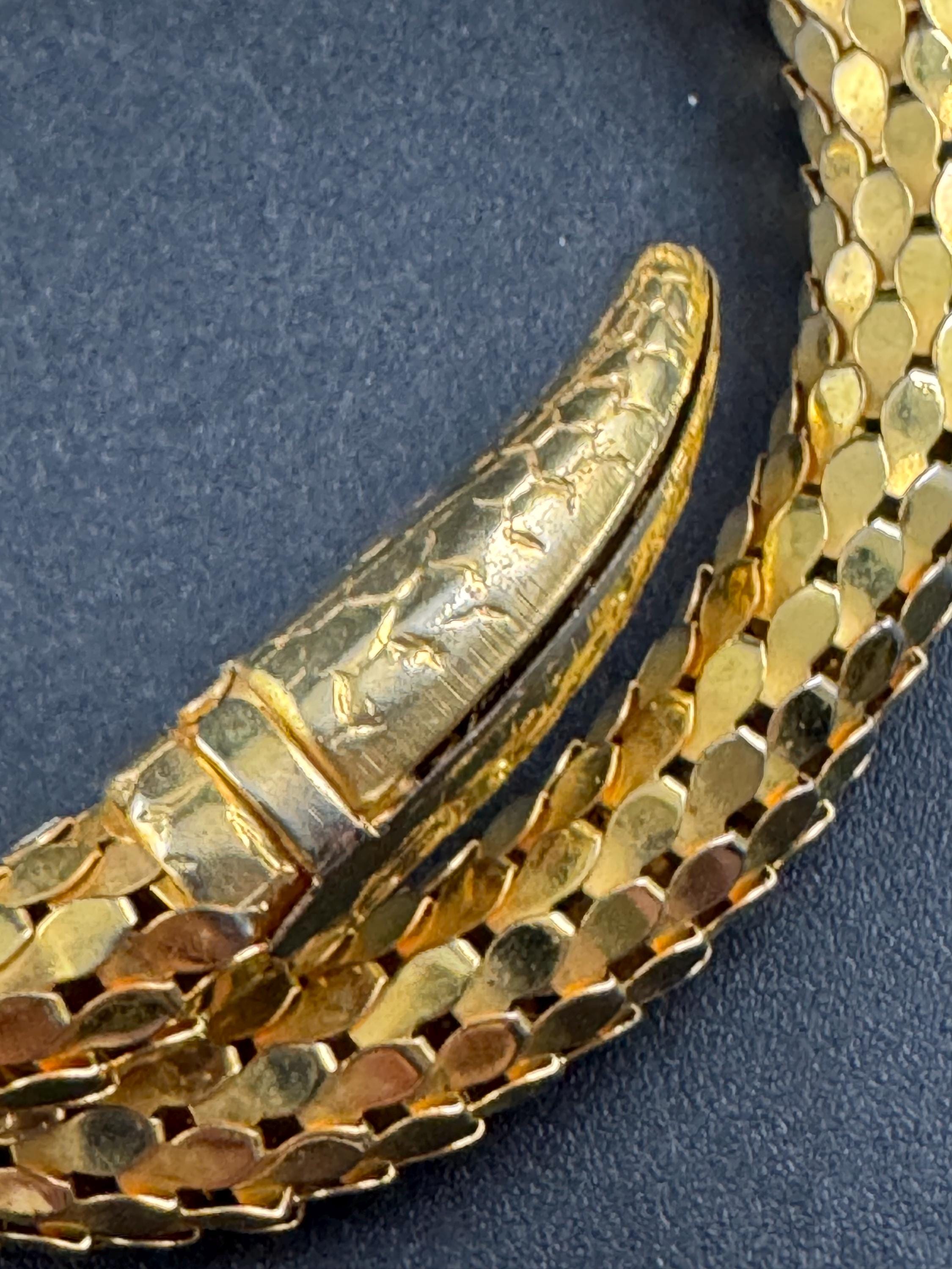 gold mesh Snake bangle,serpent bracelet wrap round with clear crystal eyes