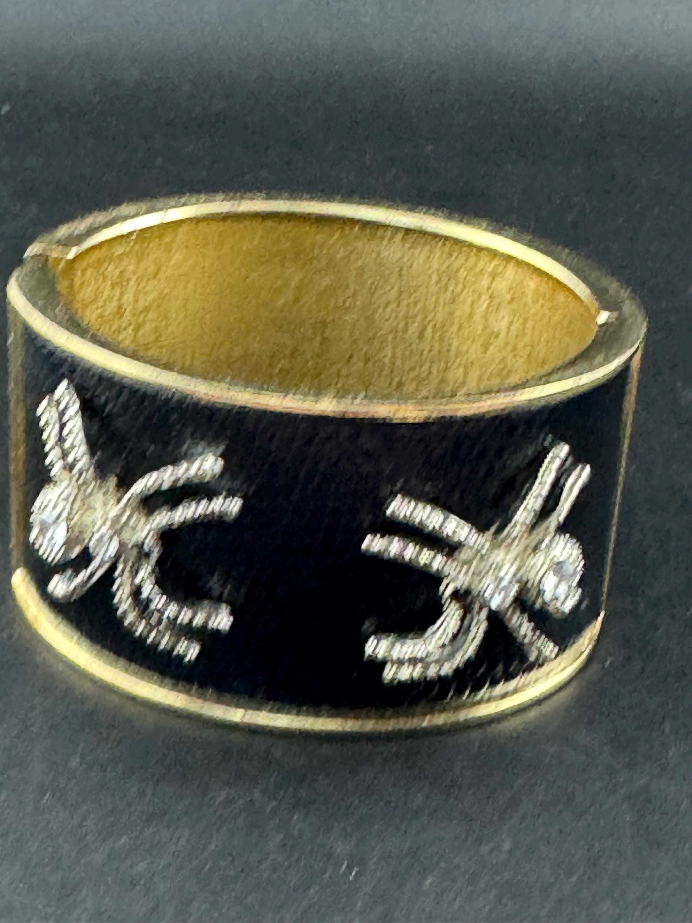 Wide spider Clamper Bangle: Black with Diamanté Crystals, Gold Tone