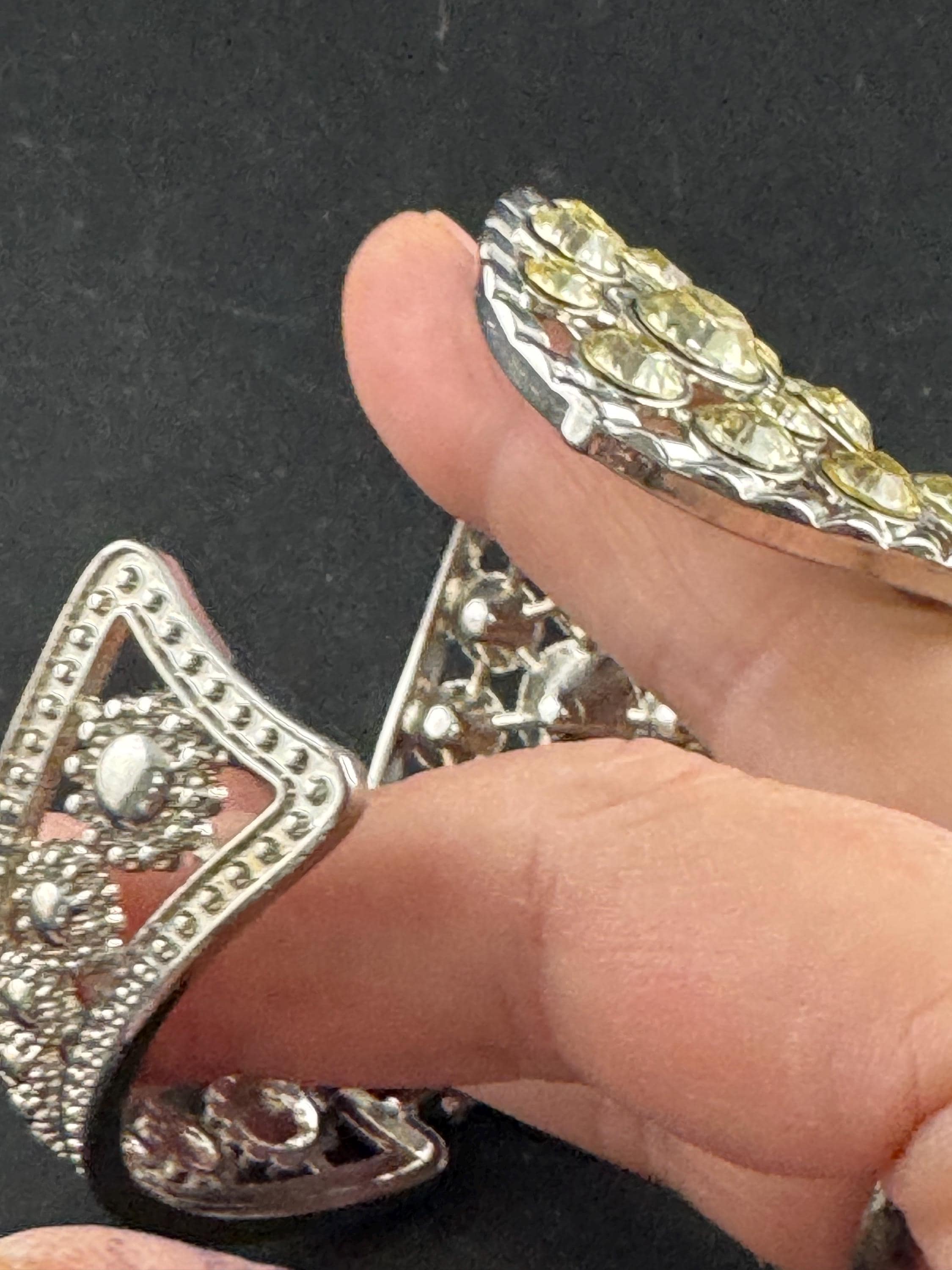 clear diamanté hinged clamper bangle, Vintage wide chunky silver tone