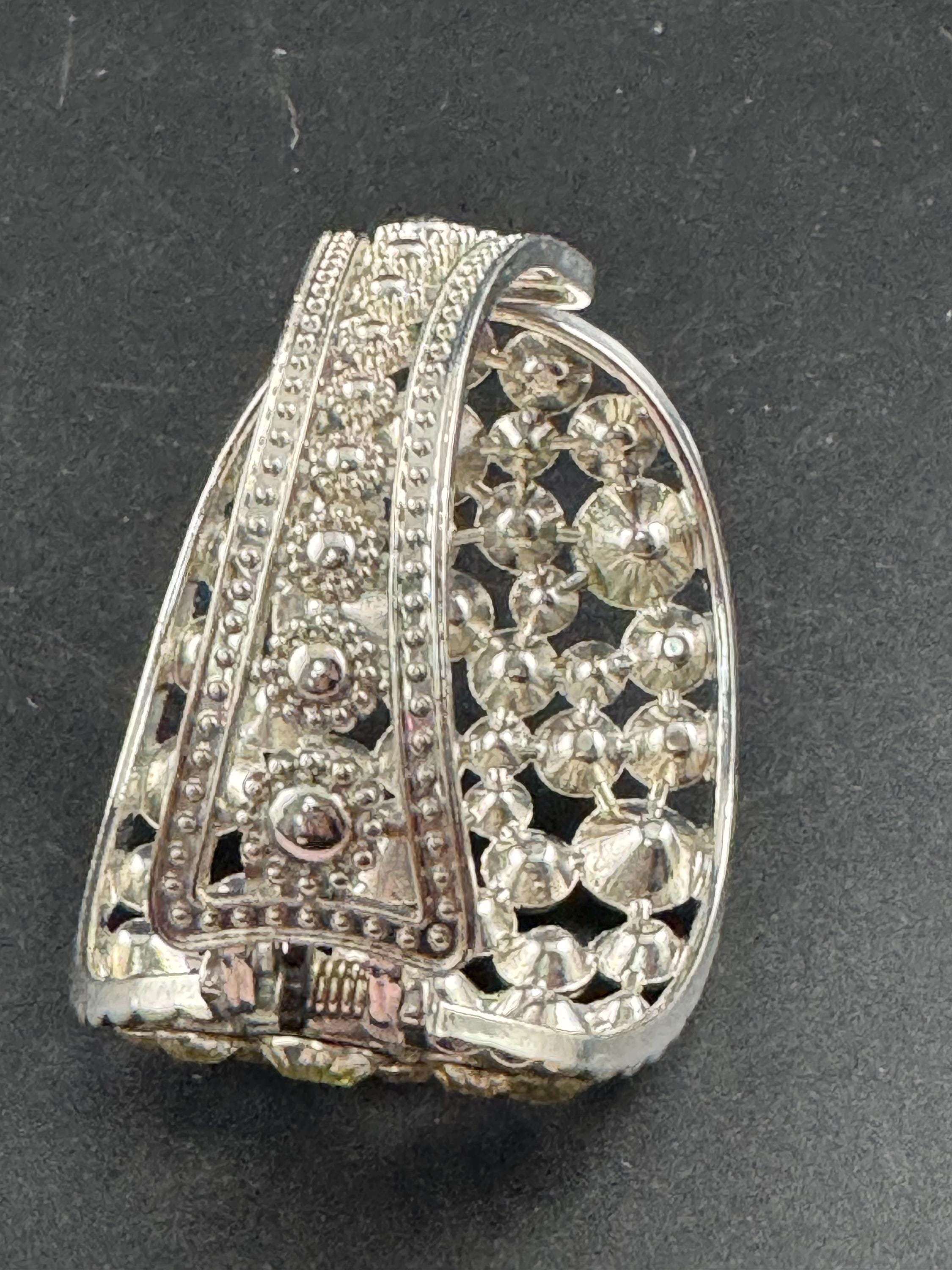 clear diamanté hinged clamper bangle, Vintage wide chunky silver tone