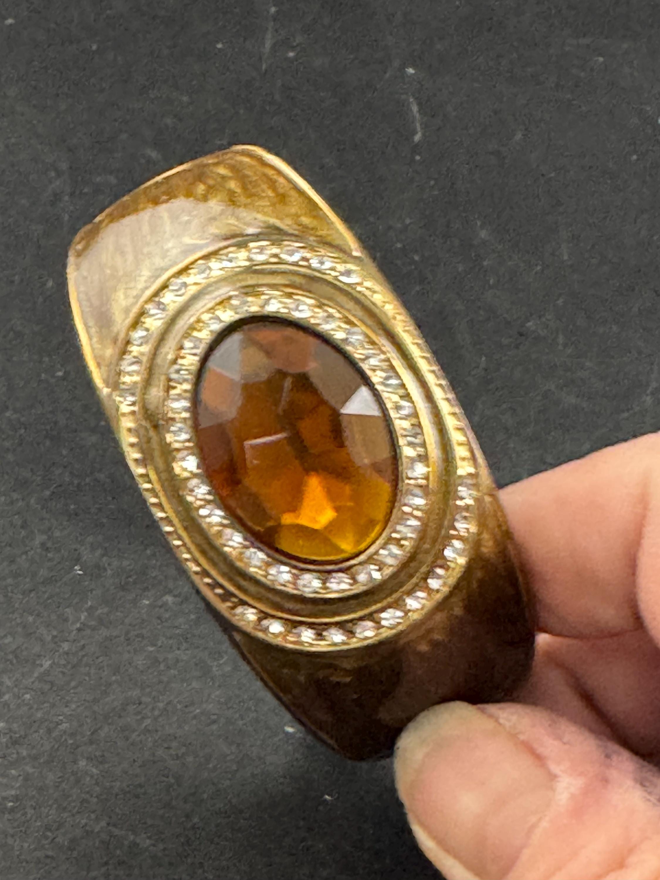 Brown enamel rhinestone Clamper Bangle, gold diamanté Bracelet.