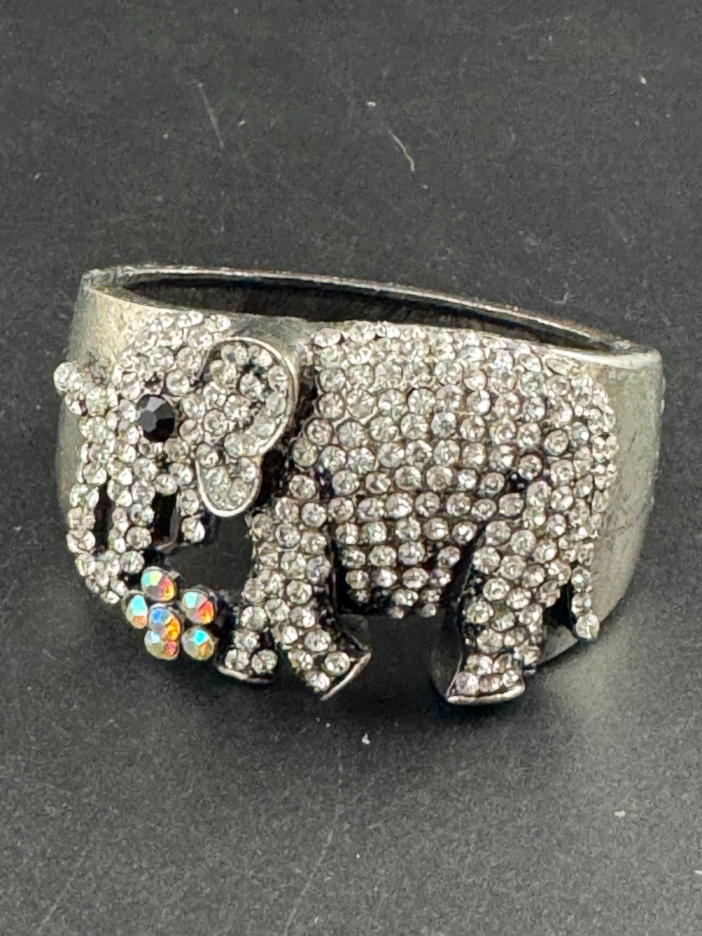 Silver rhinestone Elephant Bangle, oversized clamper bracelet