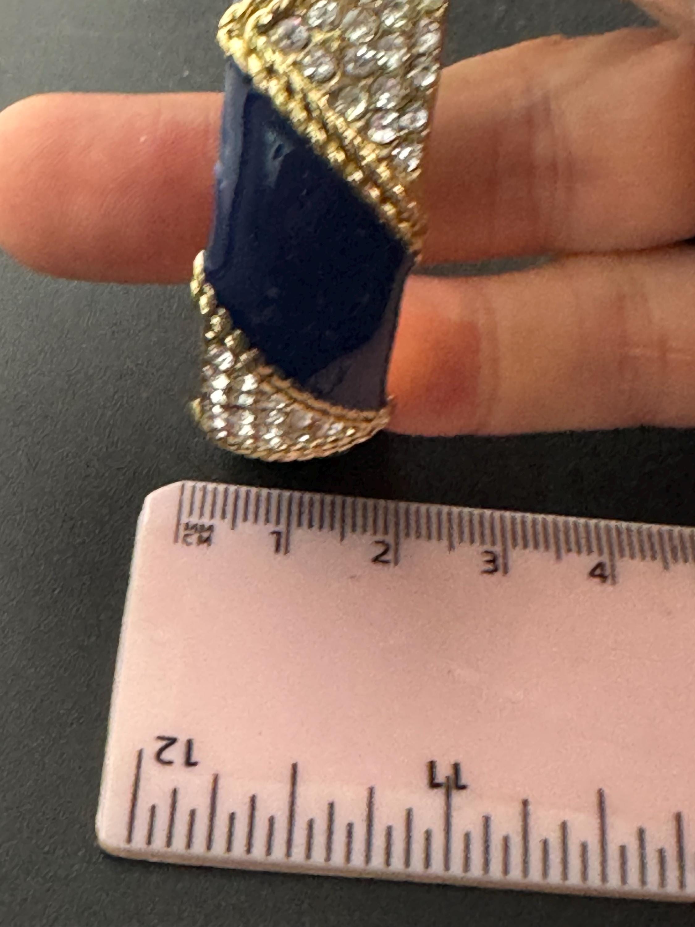 Navy blue enamel diamanté crystals, bangle, rhinestone cuff bracelet