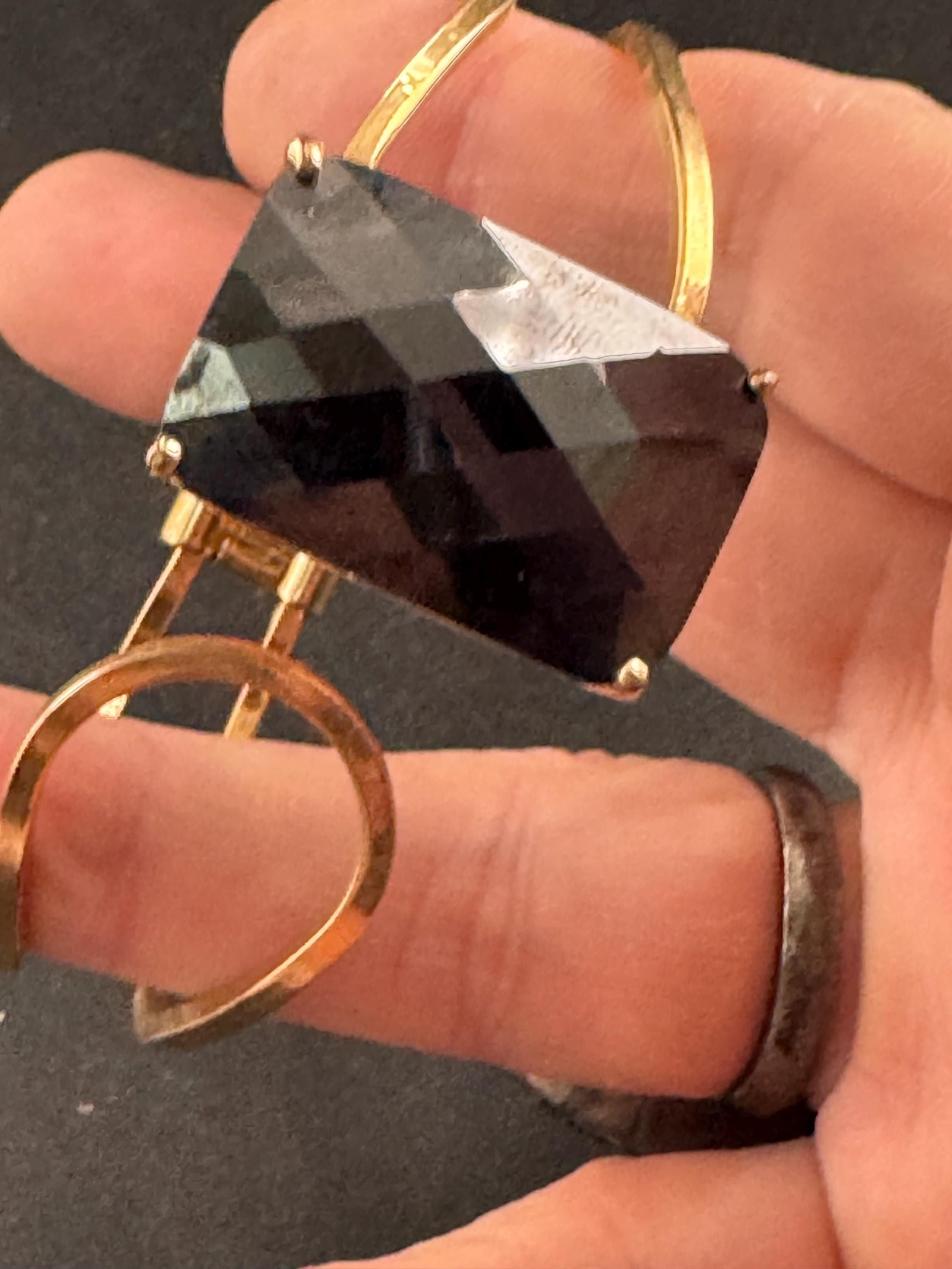 Black glass diamanté clamper bangle, gold tone geometric