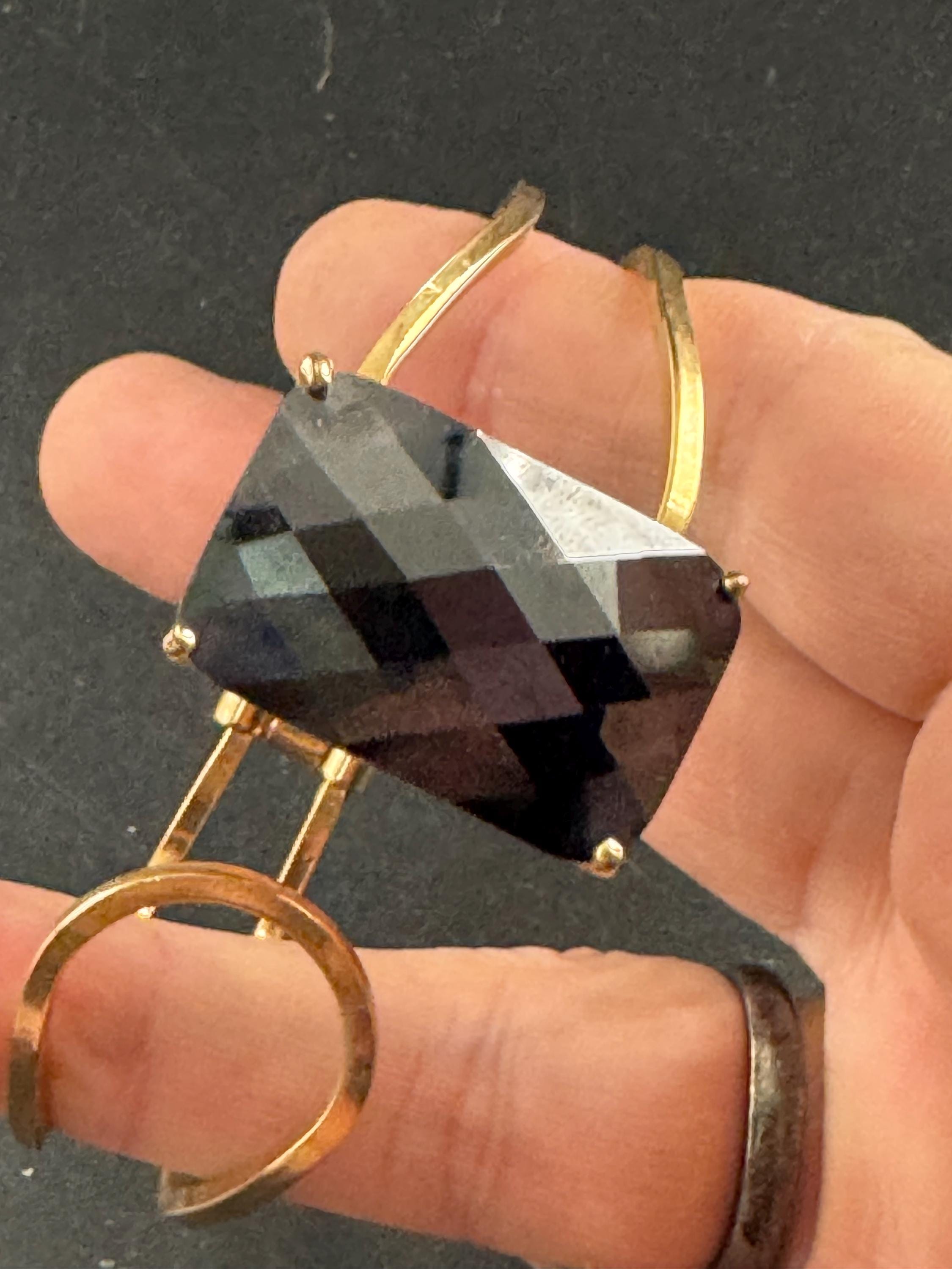 Black glass diamanté clamper bangle, gold tone geometric