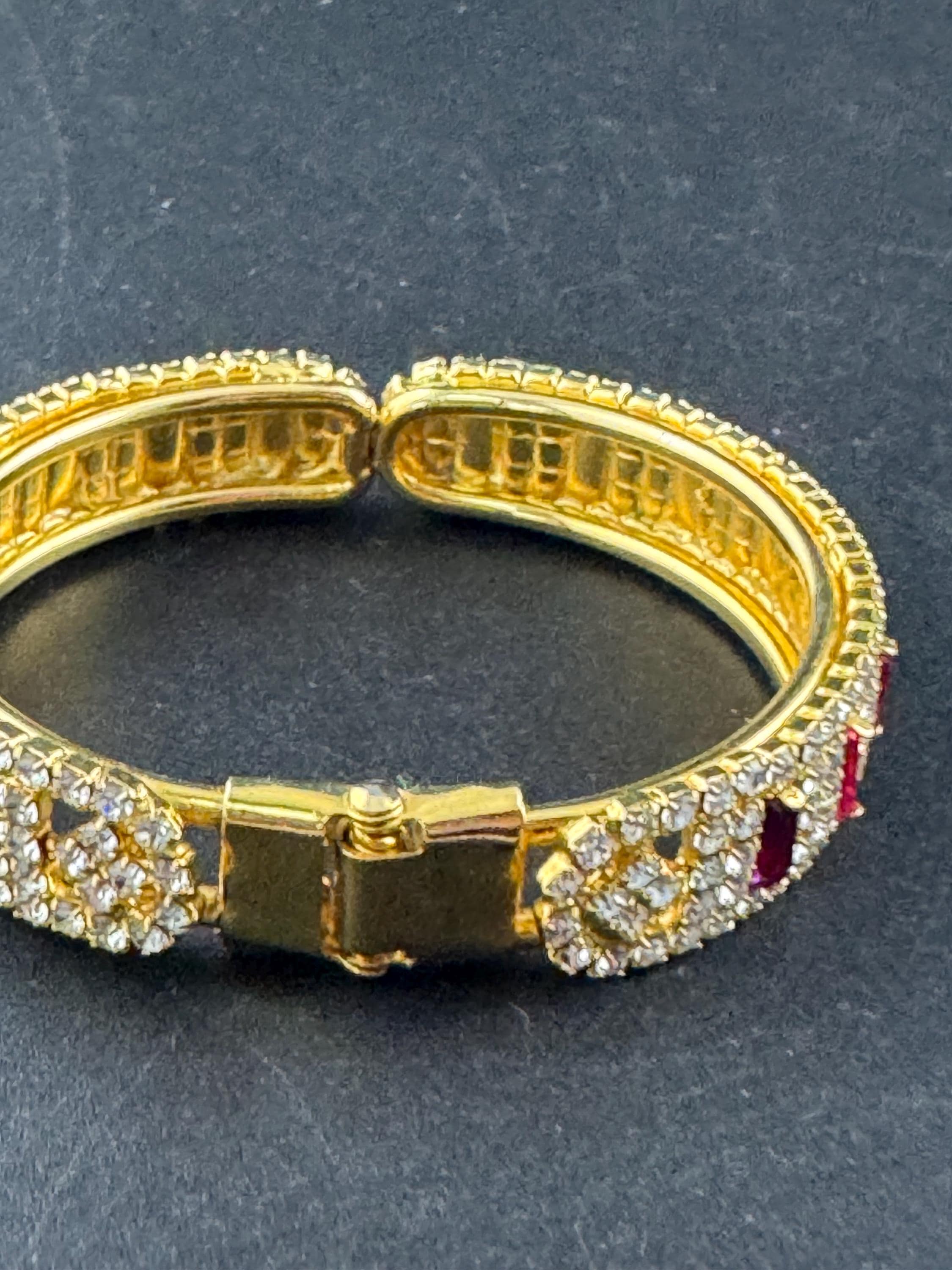 Rainbow diamanté crystal hinged clamper bangle, rhinestone bracelet red blue green