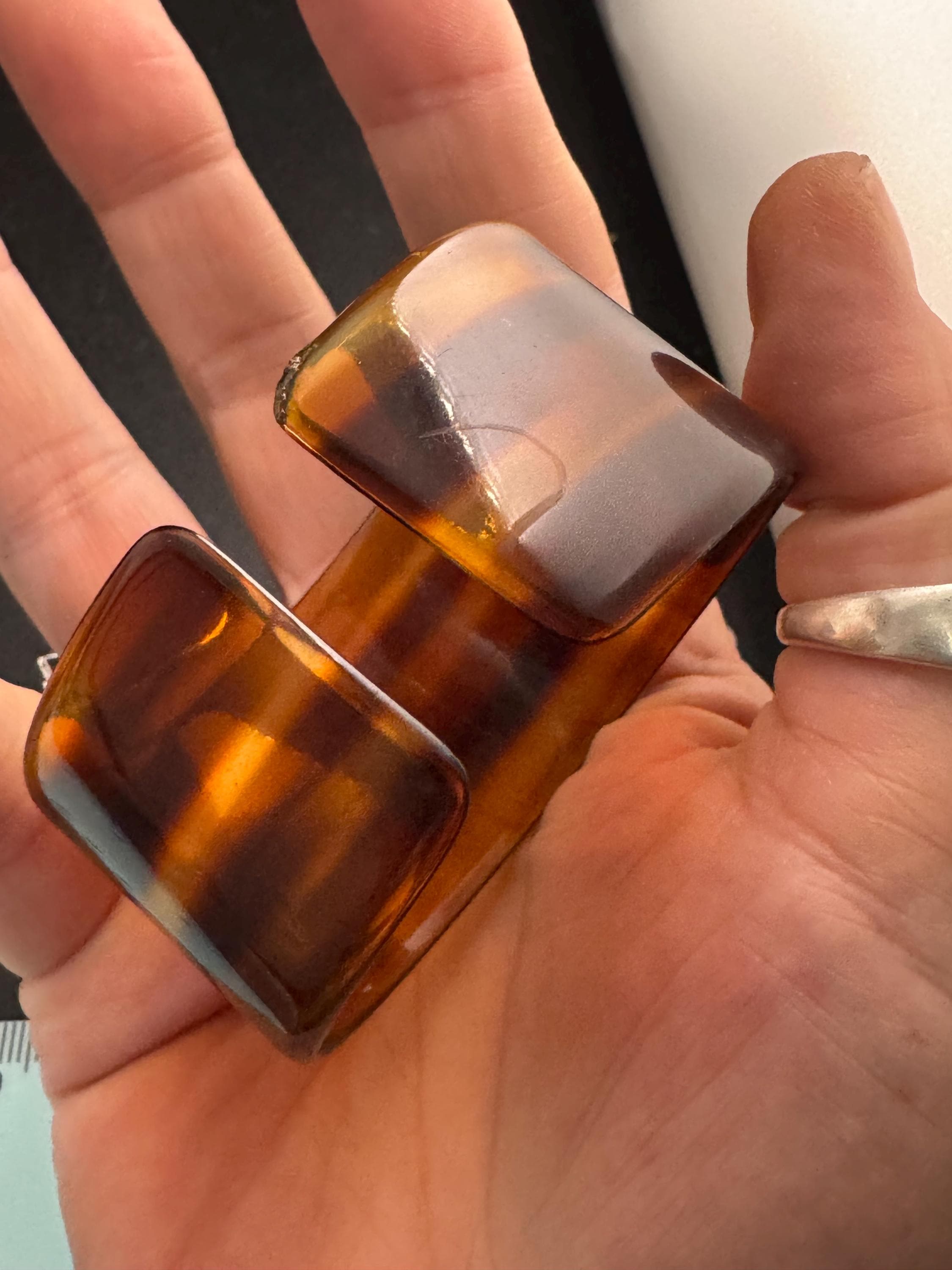 Wide tortoiseshell brown plastic bangle, vintage open cuff bracelet