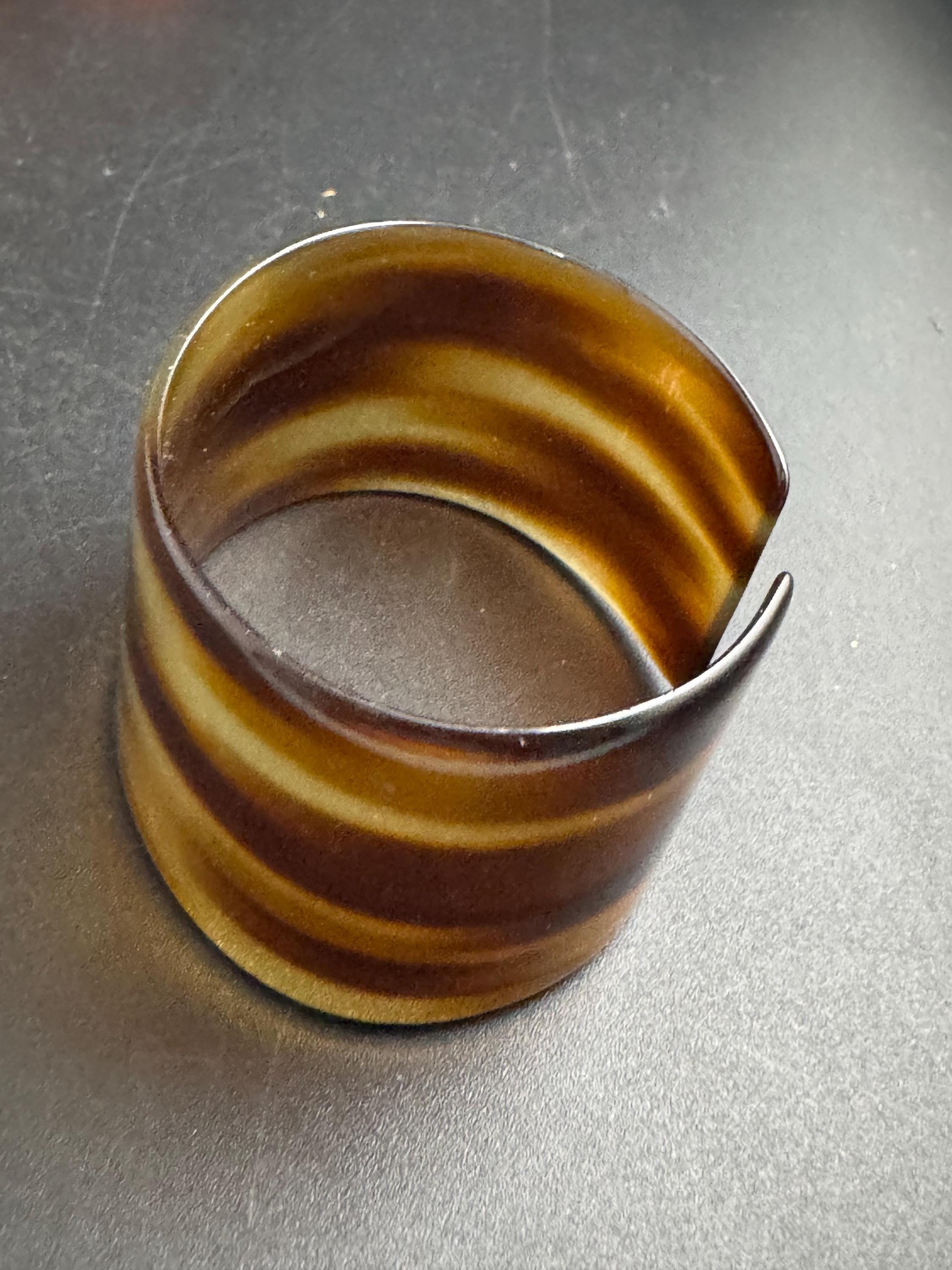 Wide tortoiseshell brown plastic bangle, vintage open cuff bracelet