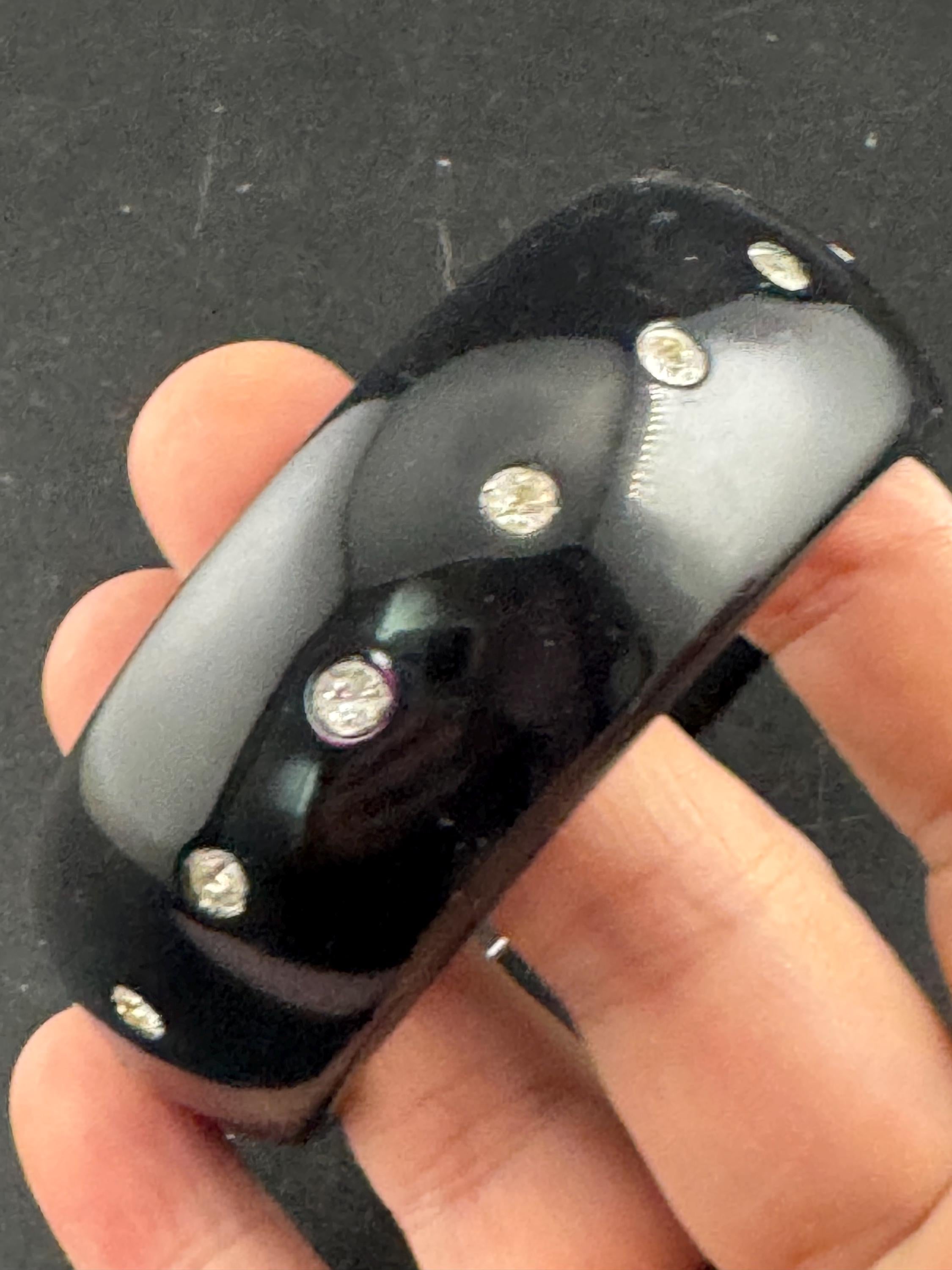 black plastic wide diamanté fixed bangle, ideal layering bracelet acrylic