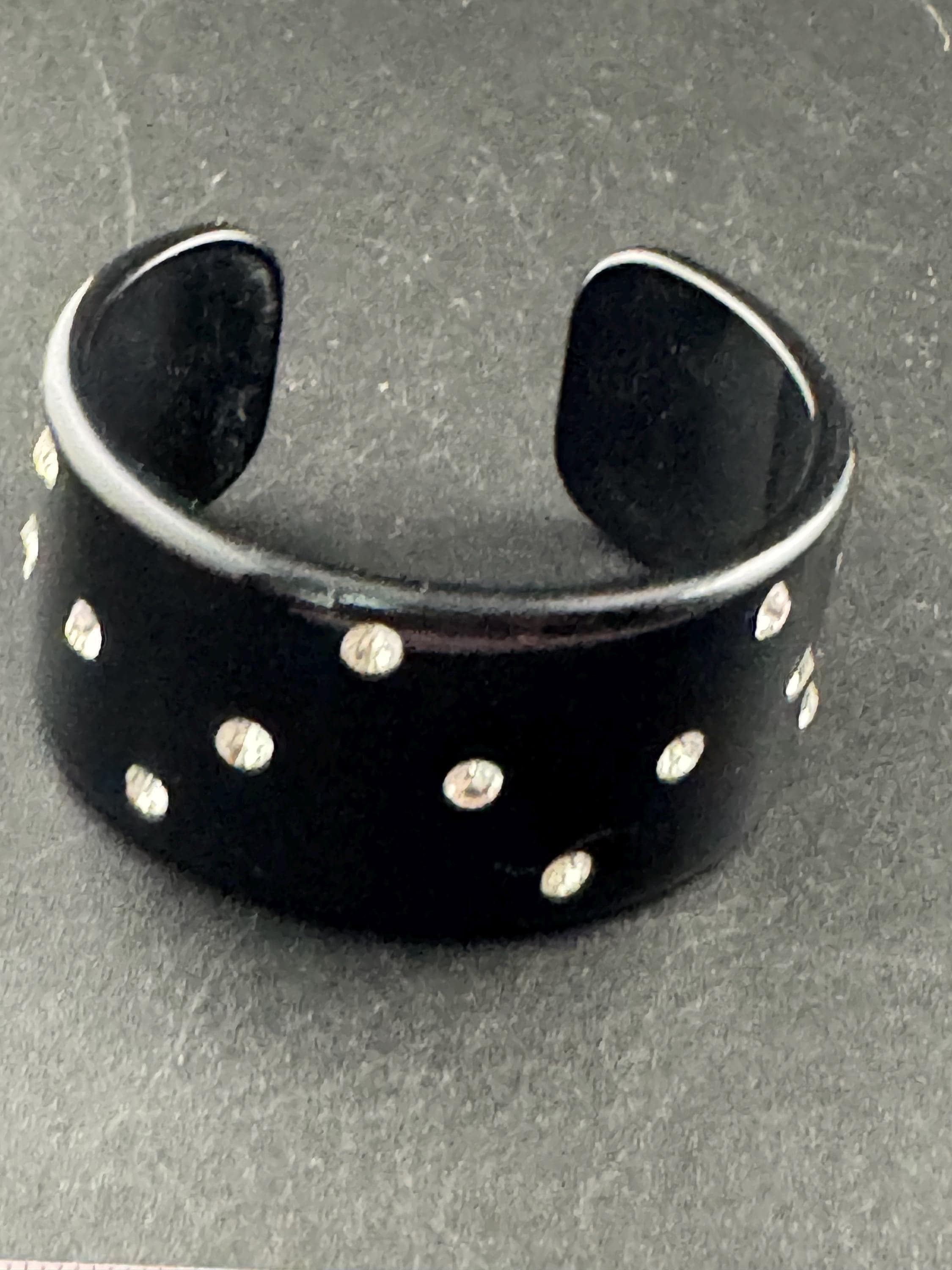 black plastic wide diamanté open cuff bangle, vintage acrylic