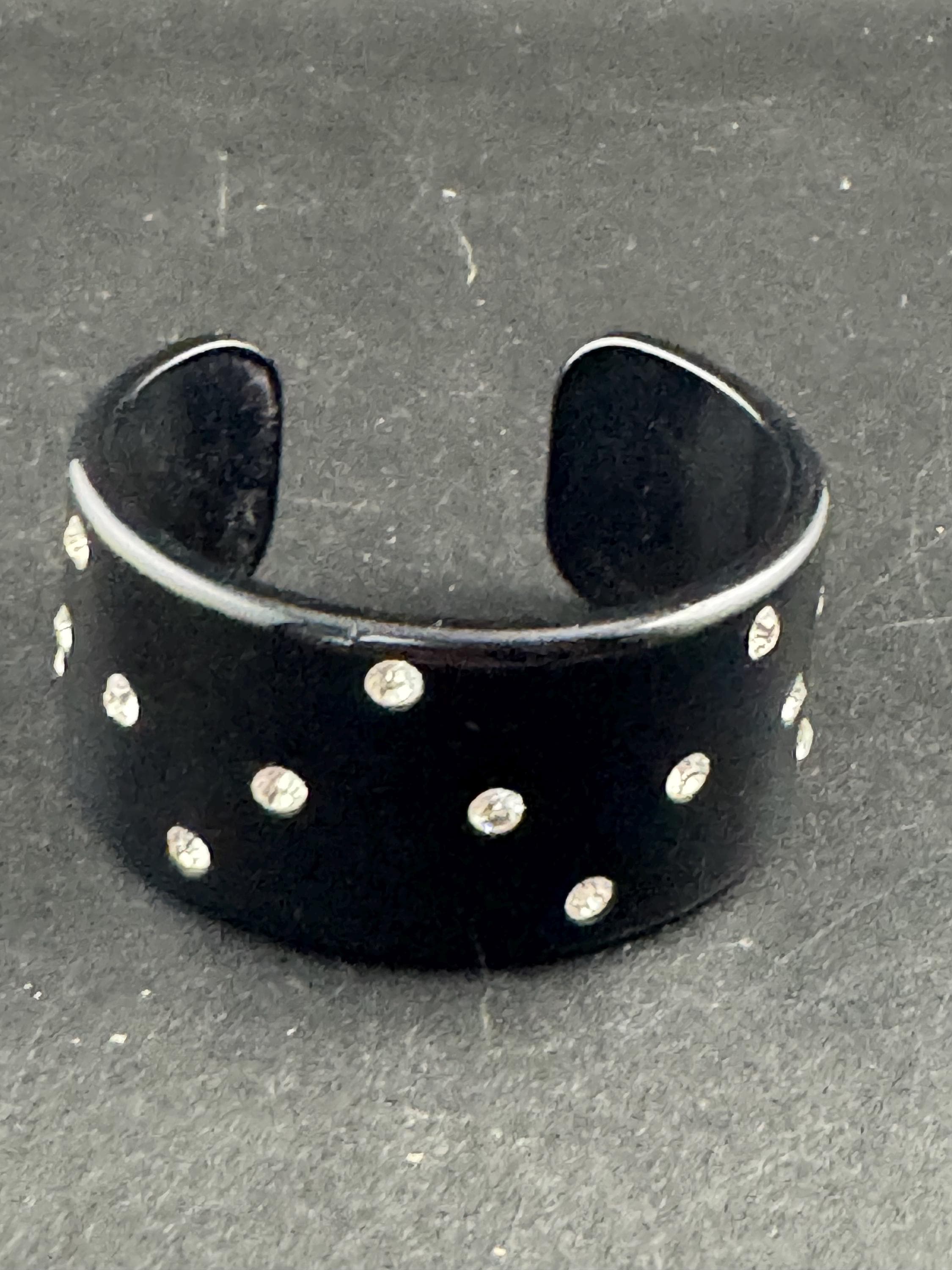 black plastic wide diamanté open cuff bangle, vintage acrylic