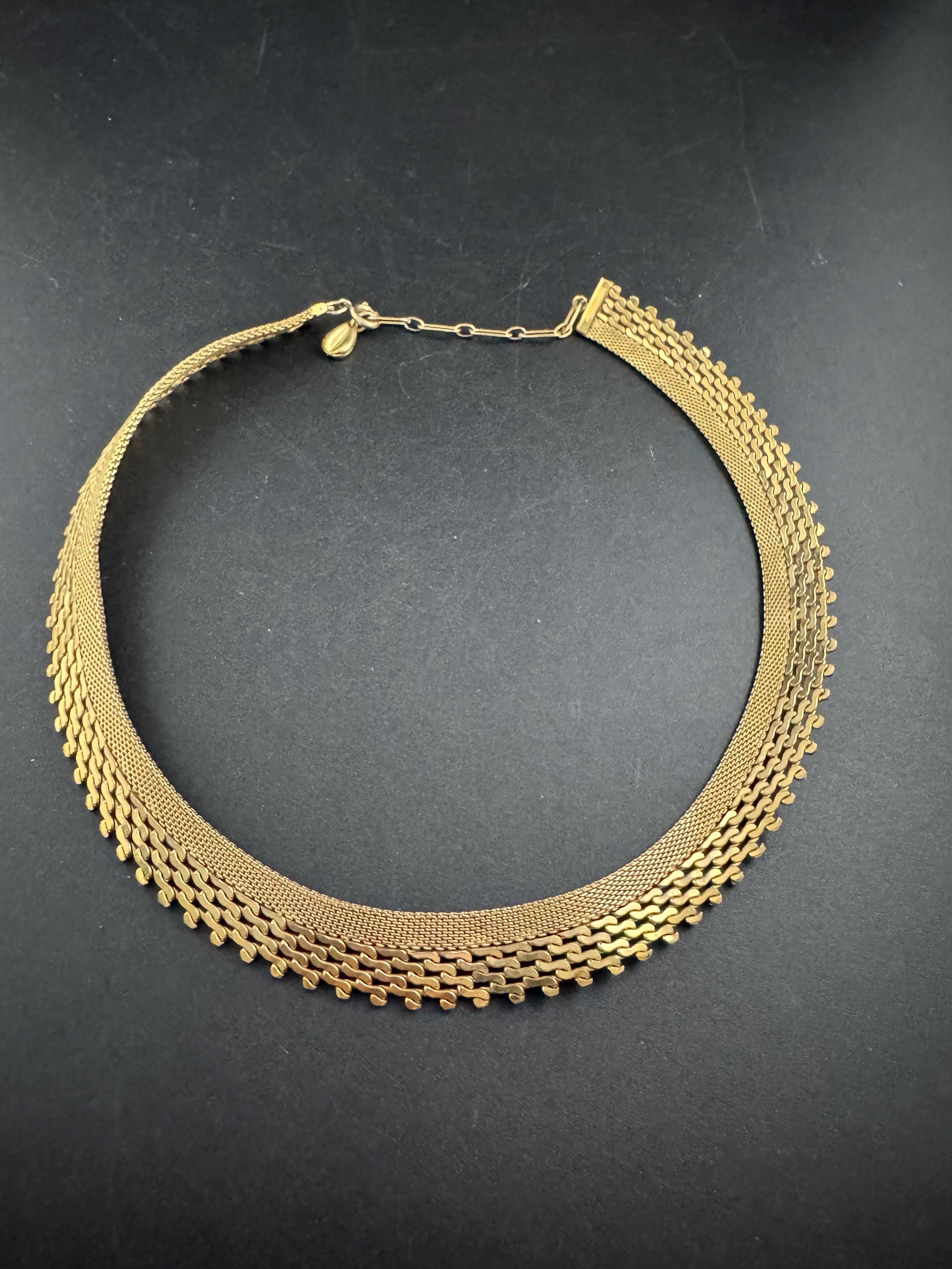 woven mesh gold choker necklace, Vintage 1960s modernist