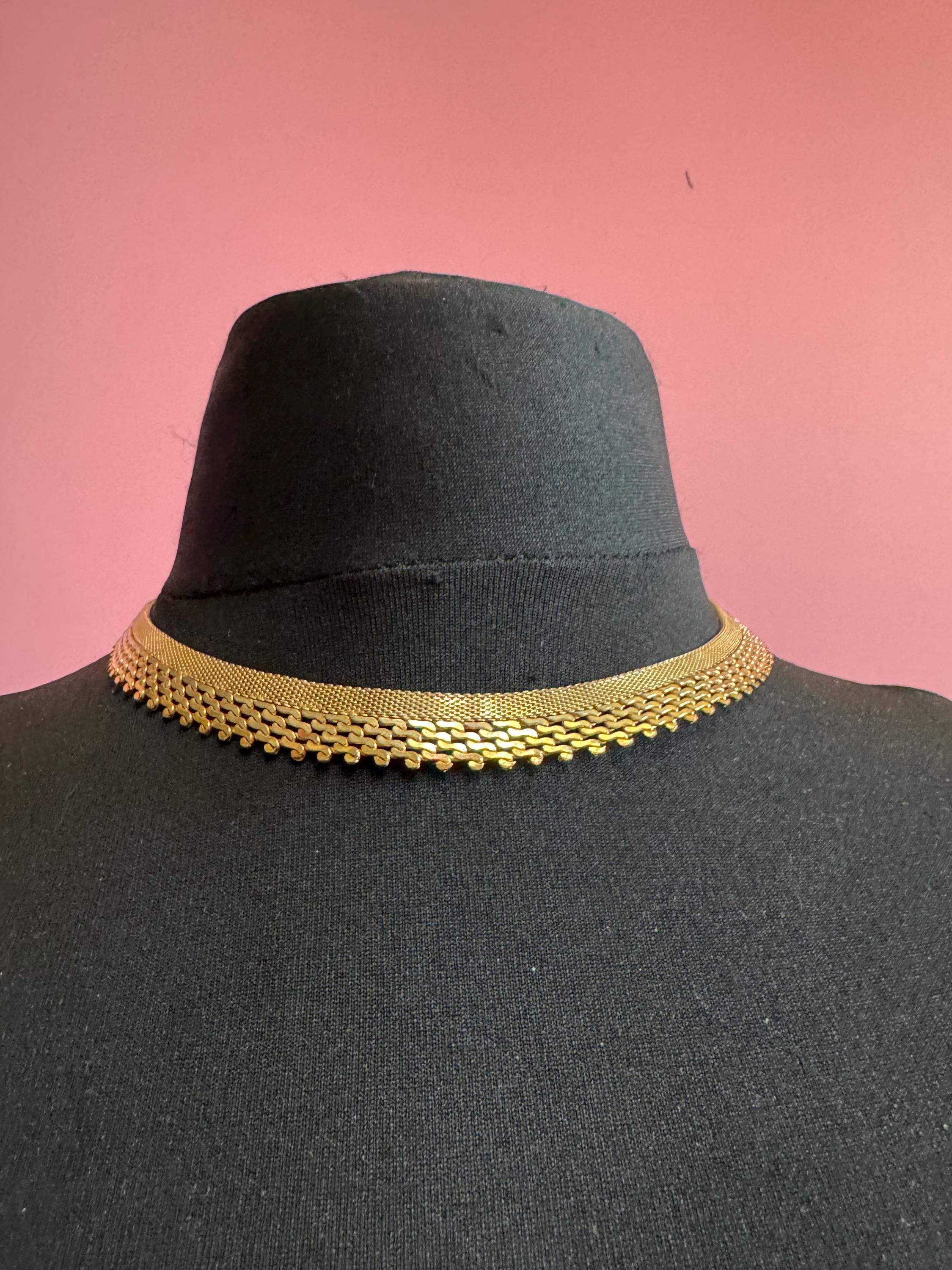 woven mesh gold choker necklace, Vintage 1960s modernist