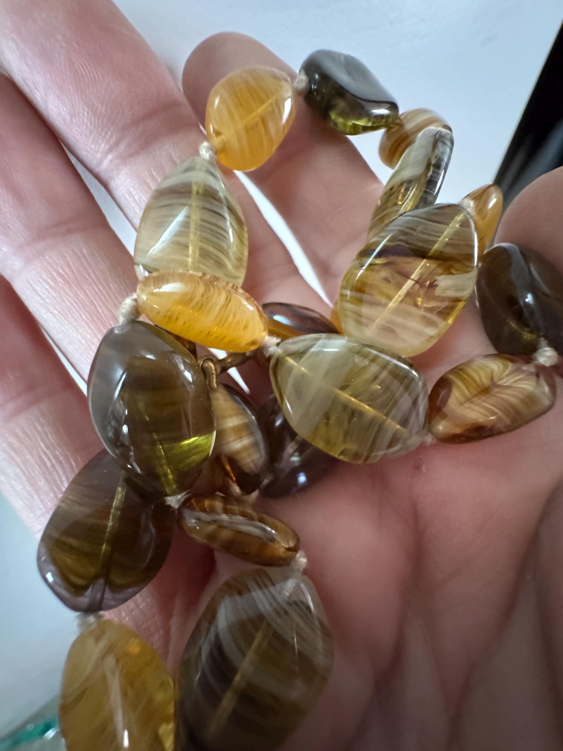 1950s brown marbled glass bead necklace, vintage beaded choker