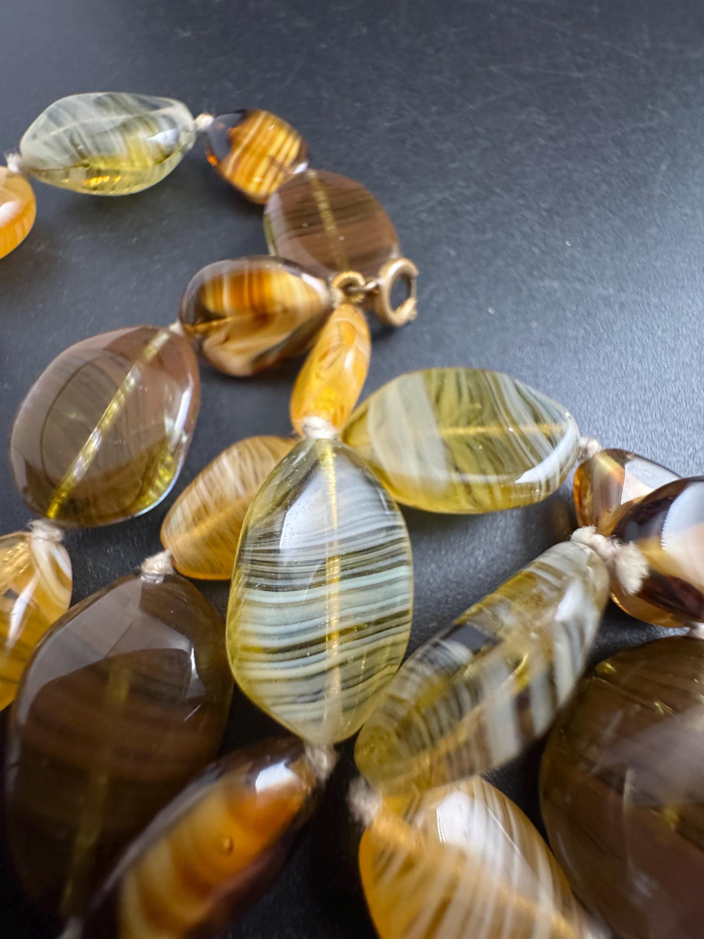 1950s brown marbled glass bead necklace, vintage beaded choker