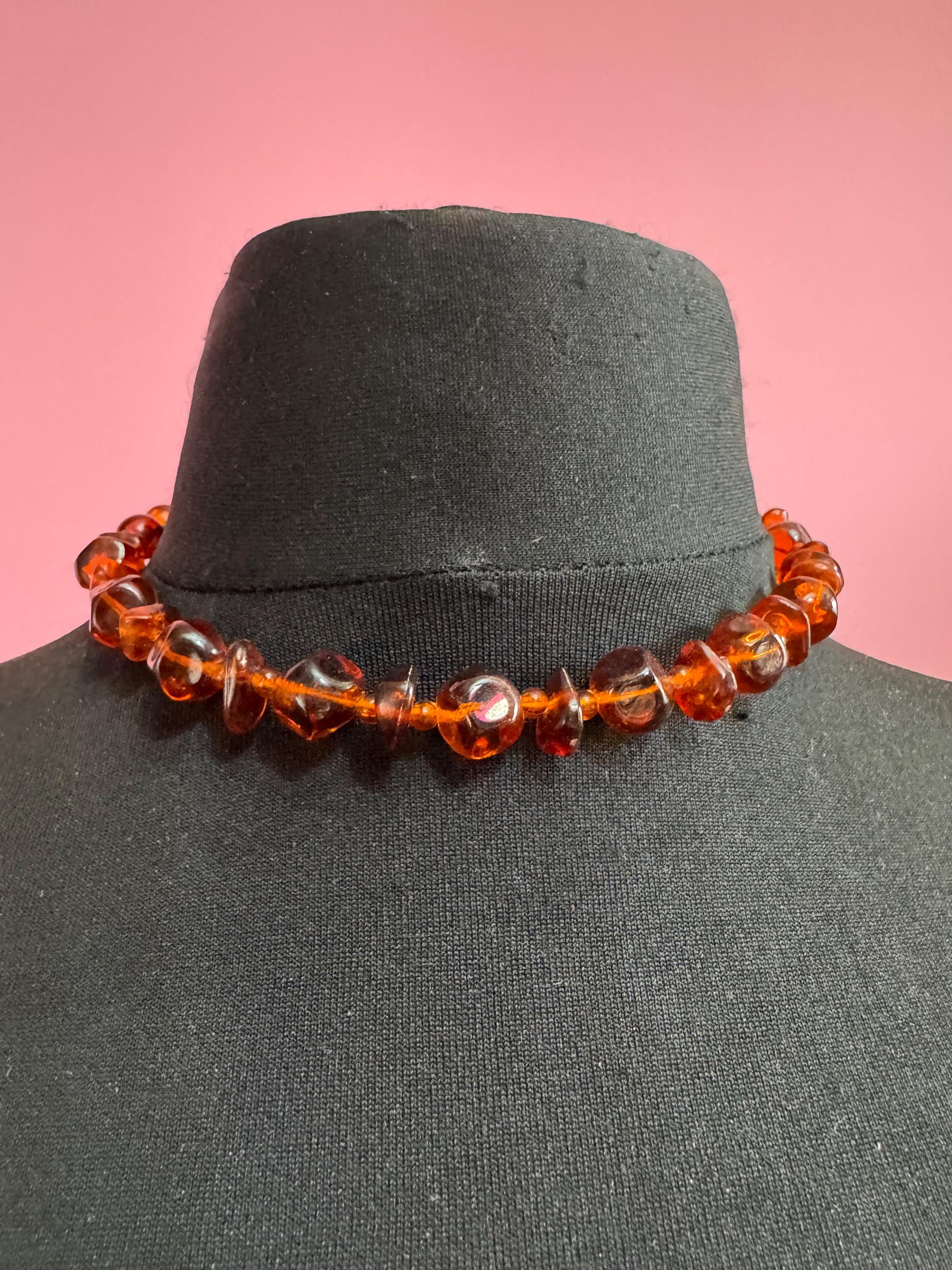 Faux Amber orange brown beaded necklace, plastic beads
