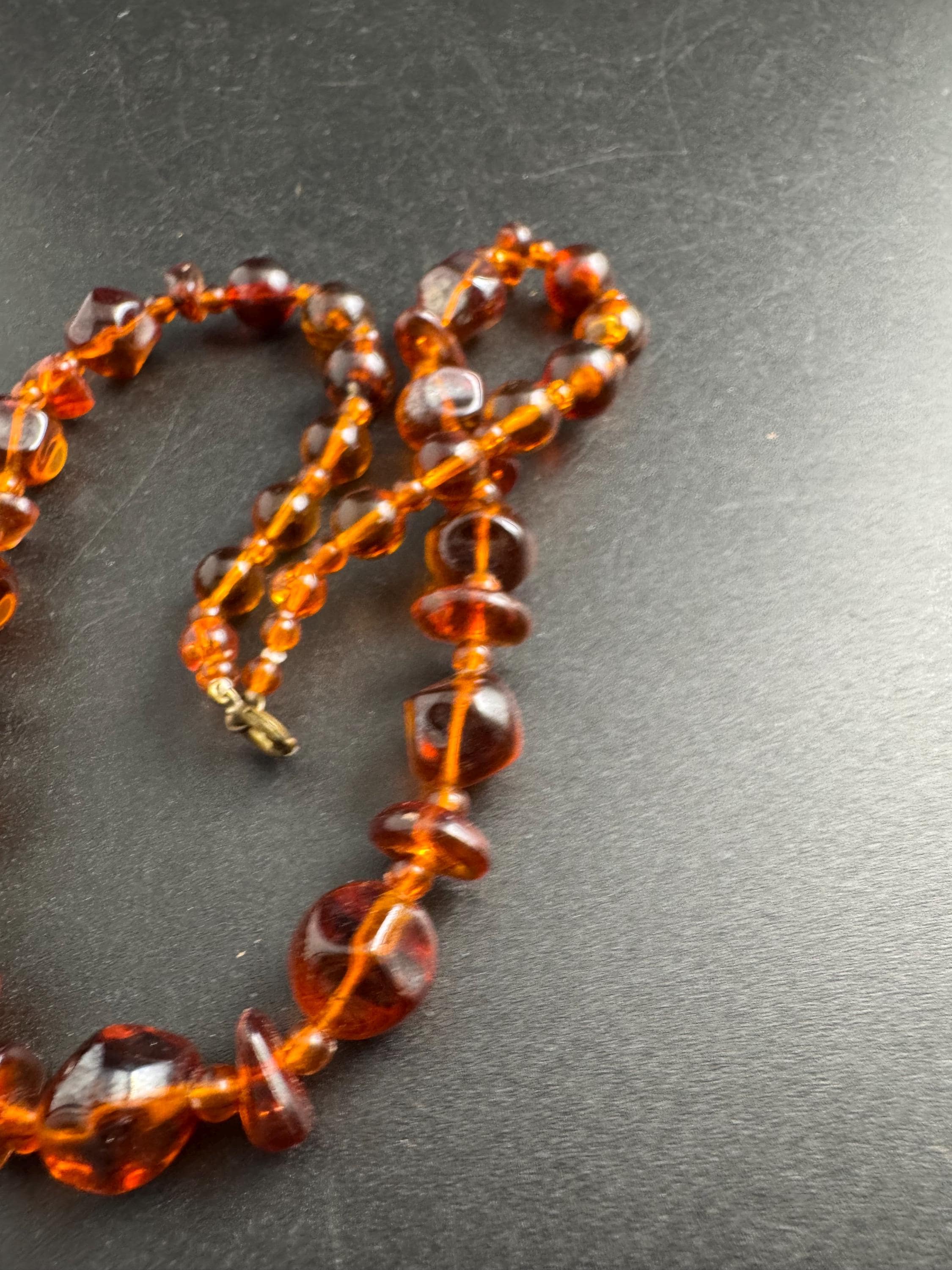 Faux Amber orange brown beaded necklace, plastic beads