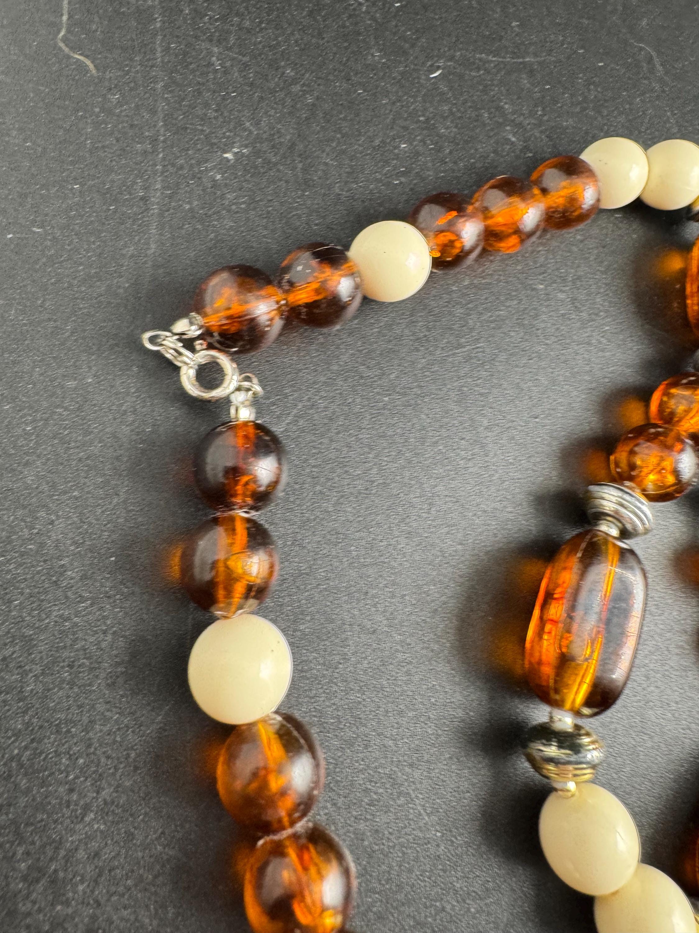 Faux tortoiseshell brown cream necklace, plastic beads