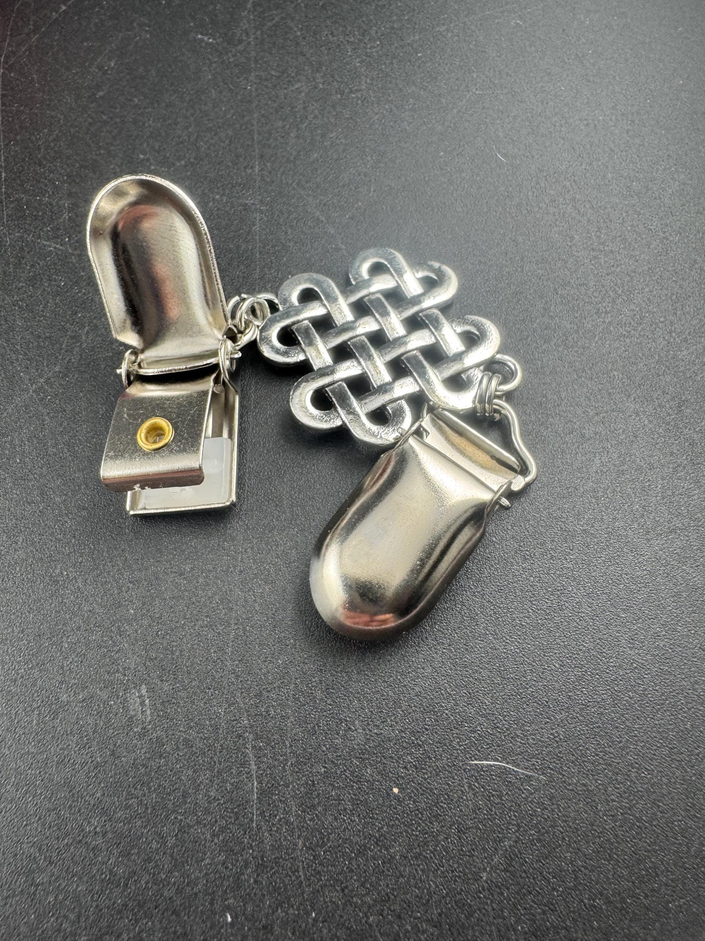 Celtic sweater guard , silver cloak clip, cinch clip, Scottish knot design