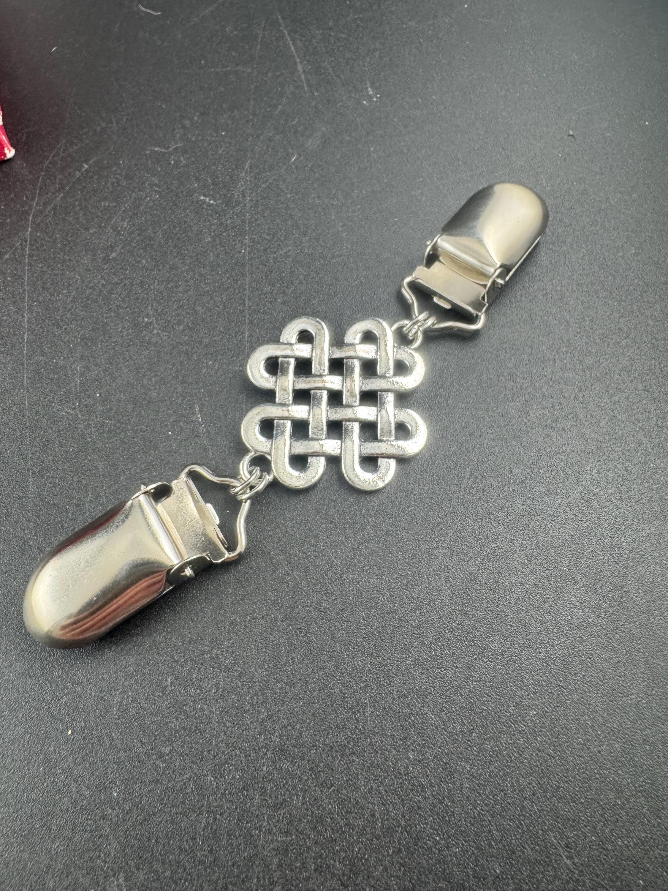 Celtic sweater guard , silver cloak clip, cinch clip, Scottish knot design