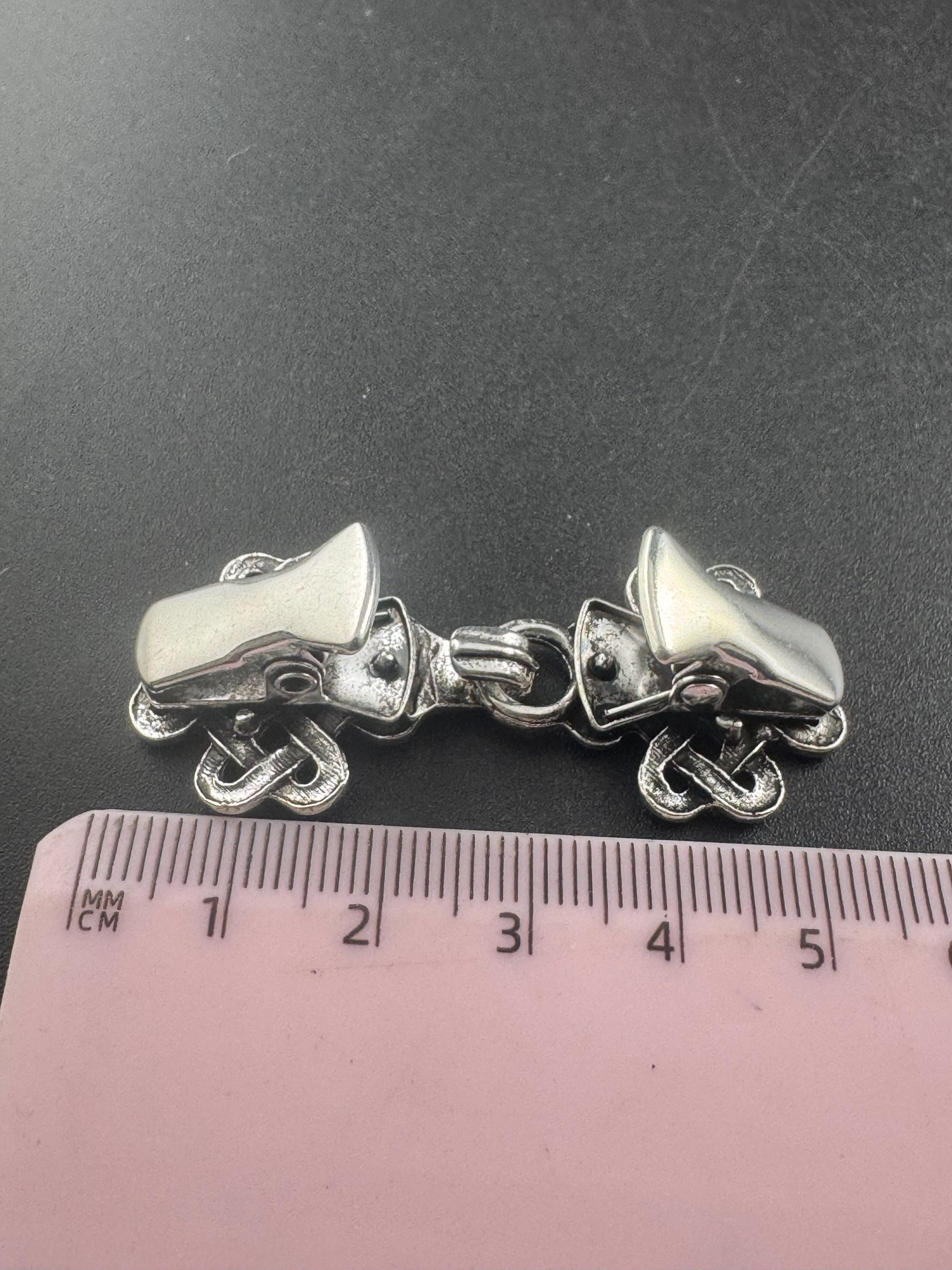 Silver cloak clip, Celtic Scottish style cardigan clasp, double buckle