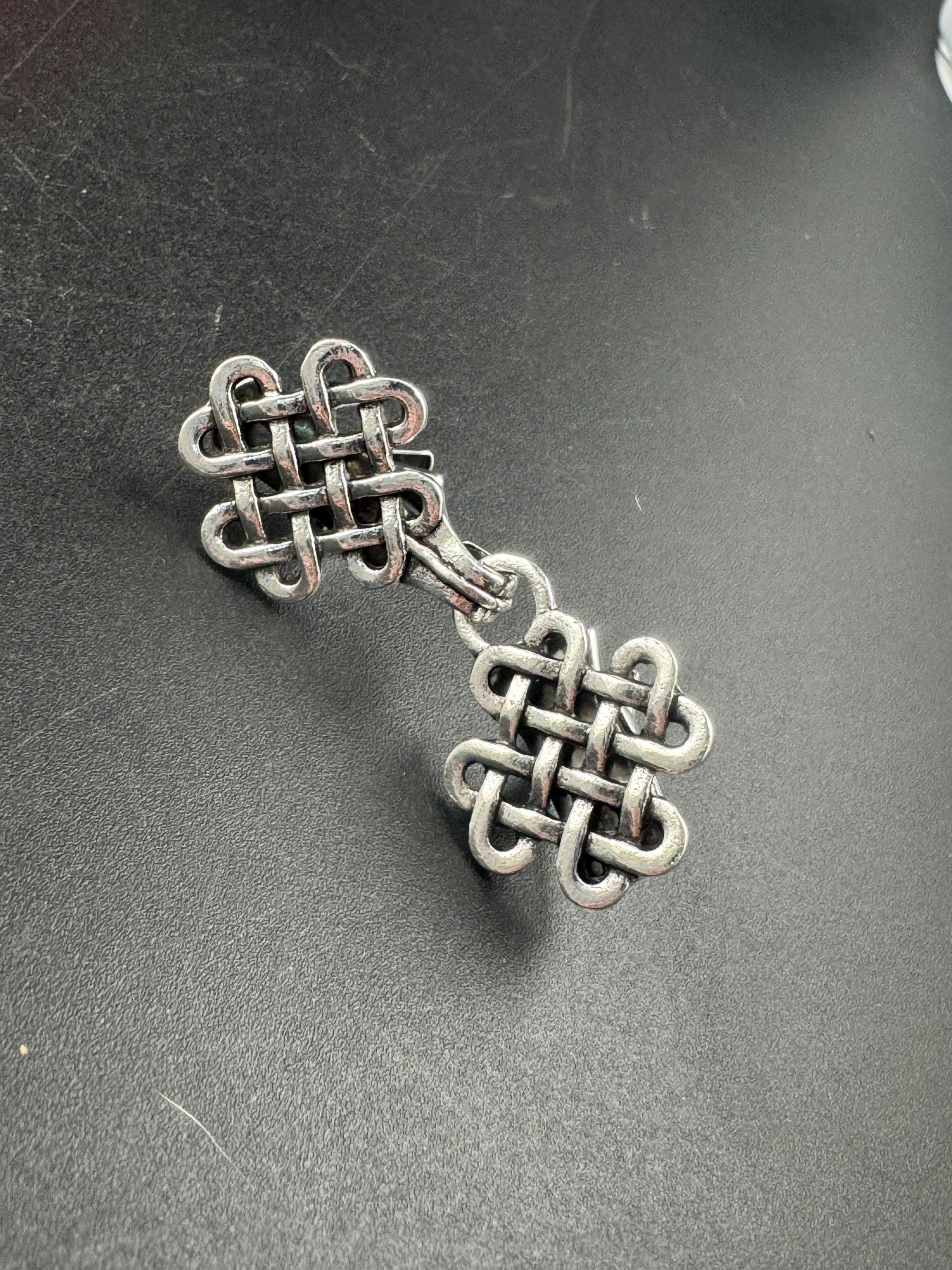 Silver cloak clip, Celtic Scottish style cardigan clasp, double buckle