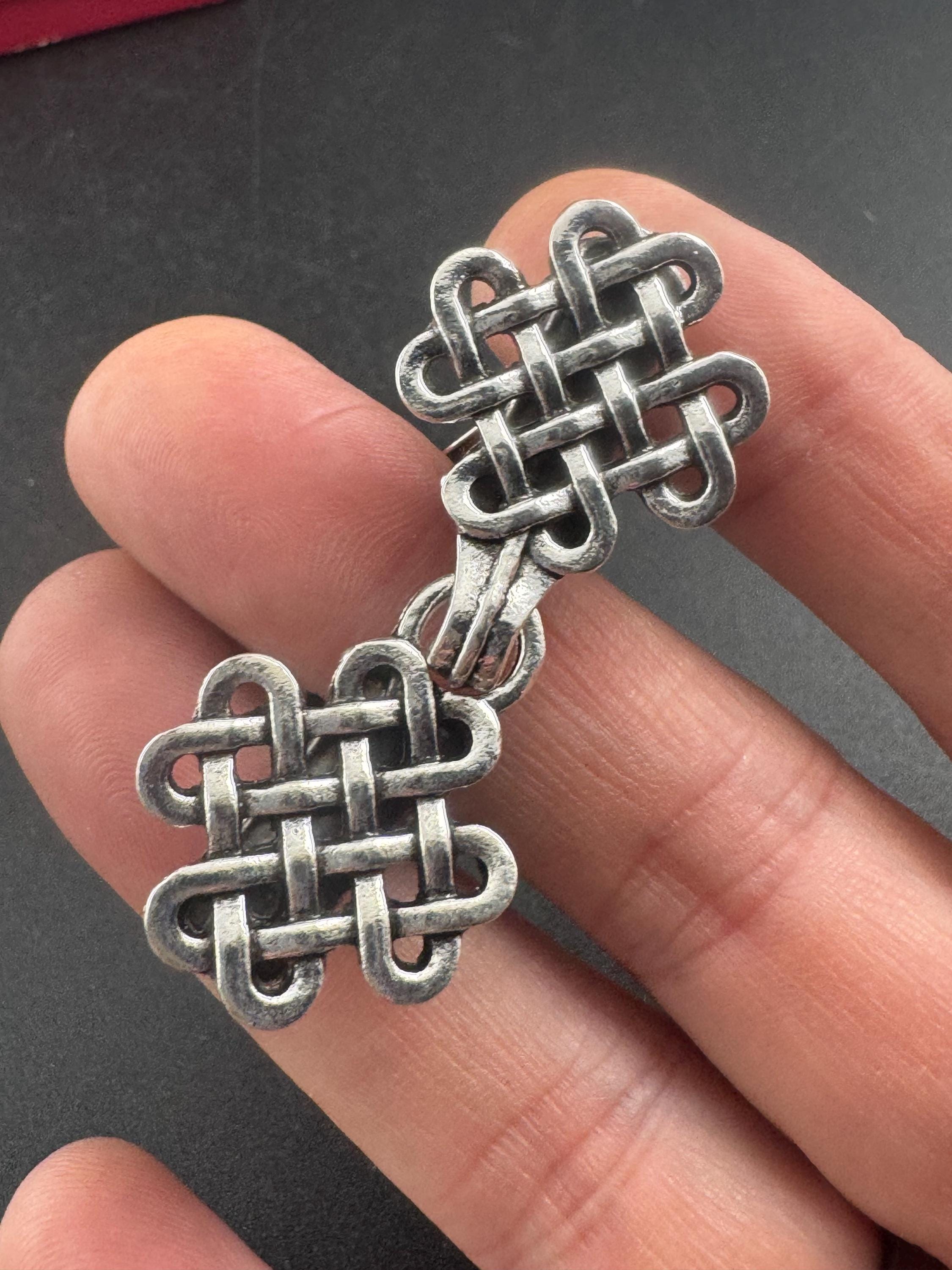 Silver cloak clip, Celtic Scottish style cardigan clasp, double buckle
