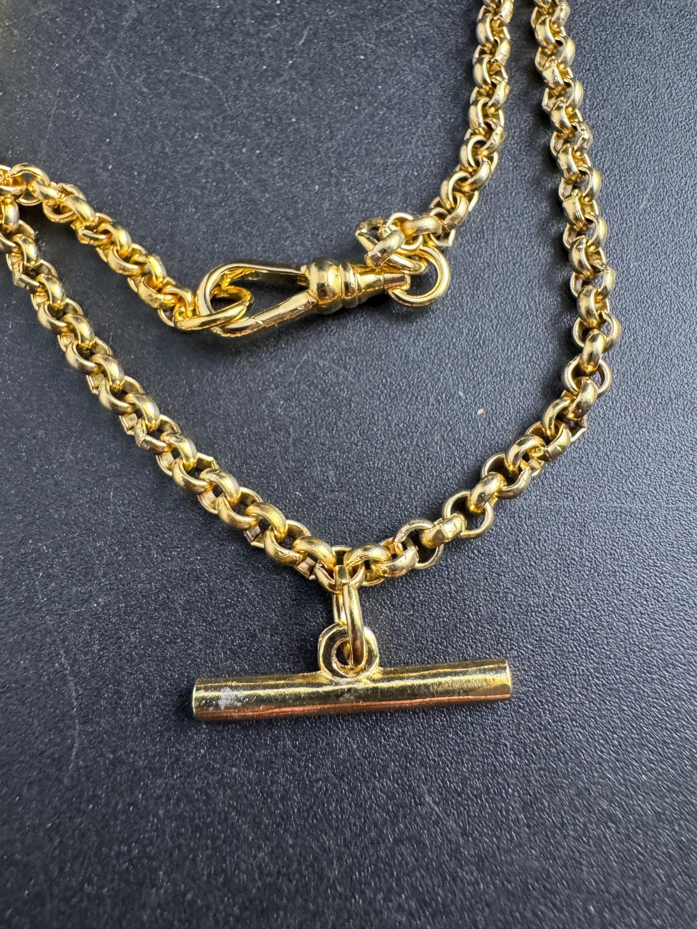 T Bar watch chain necklace, retro Victorian style gold plated chain