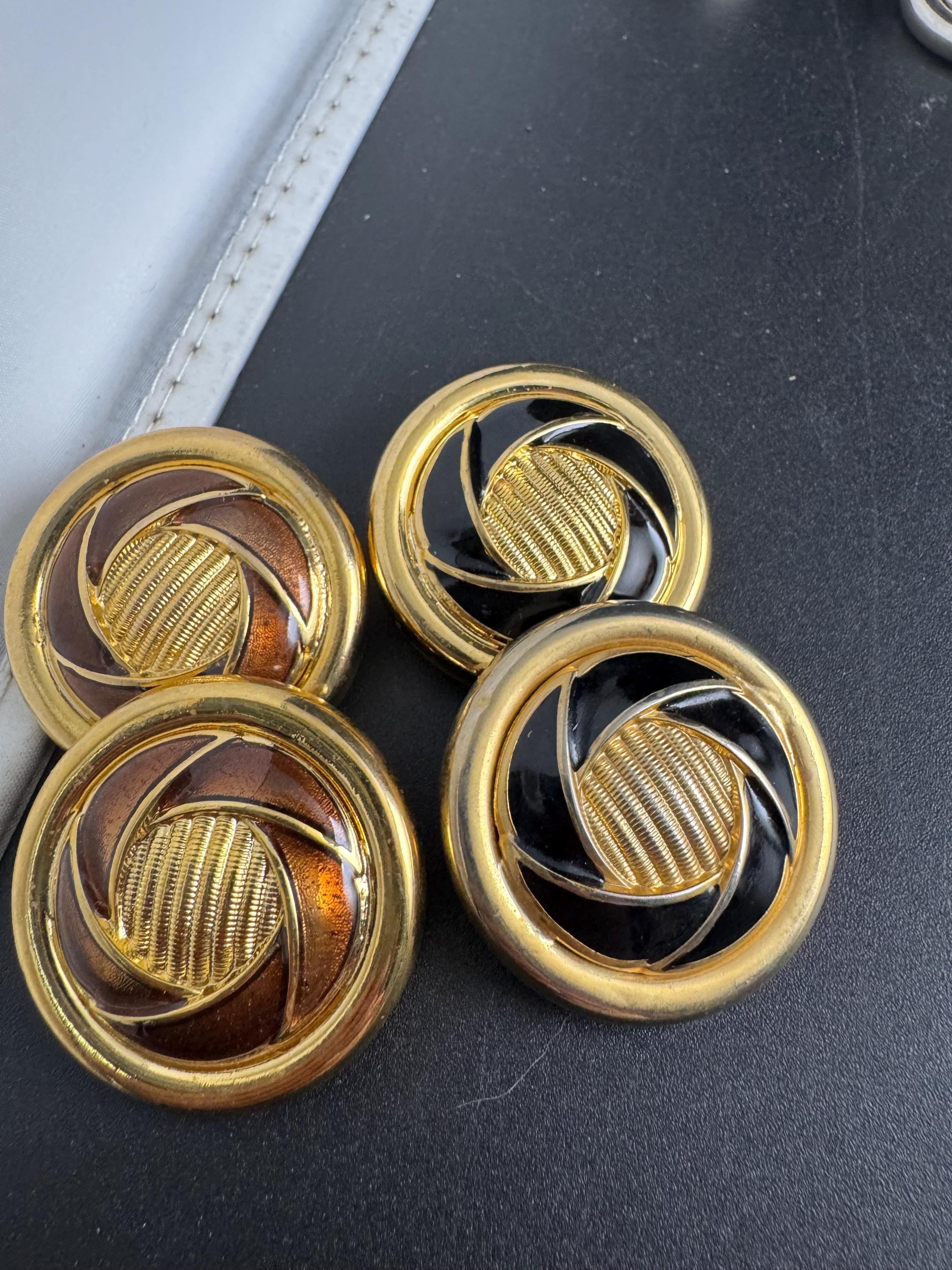 Vintage French Clip On Earrings: brown Enamel Gold Tone, 1960s