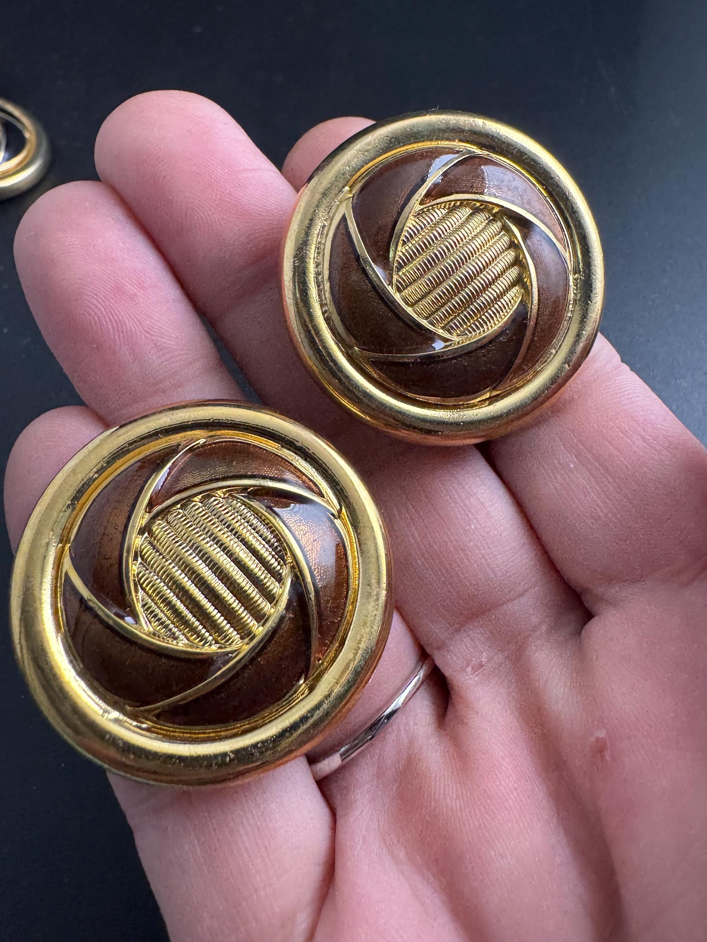 Vintage French Clip On Earrings: brown Enamel Gold Tone, 1960s