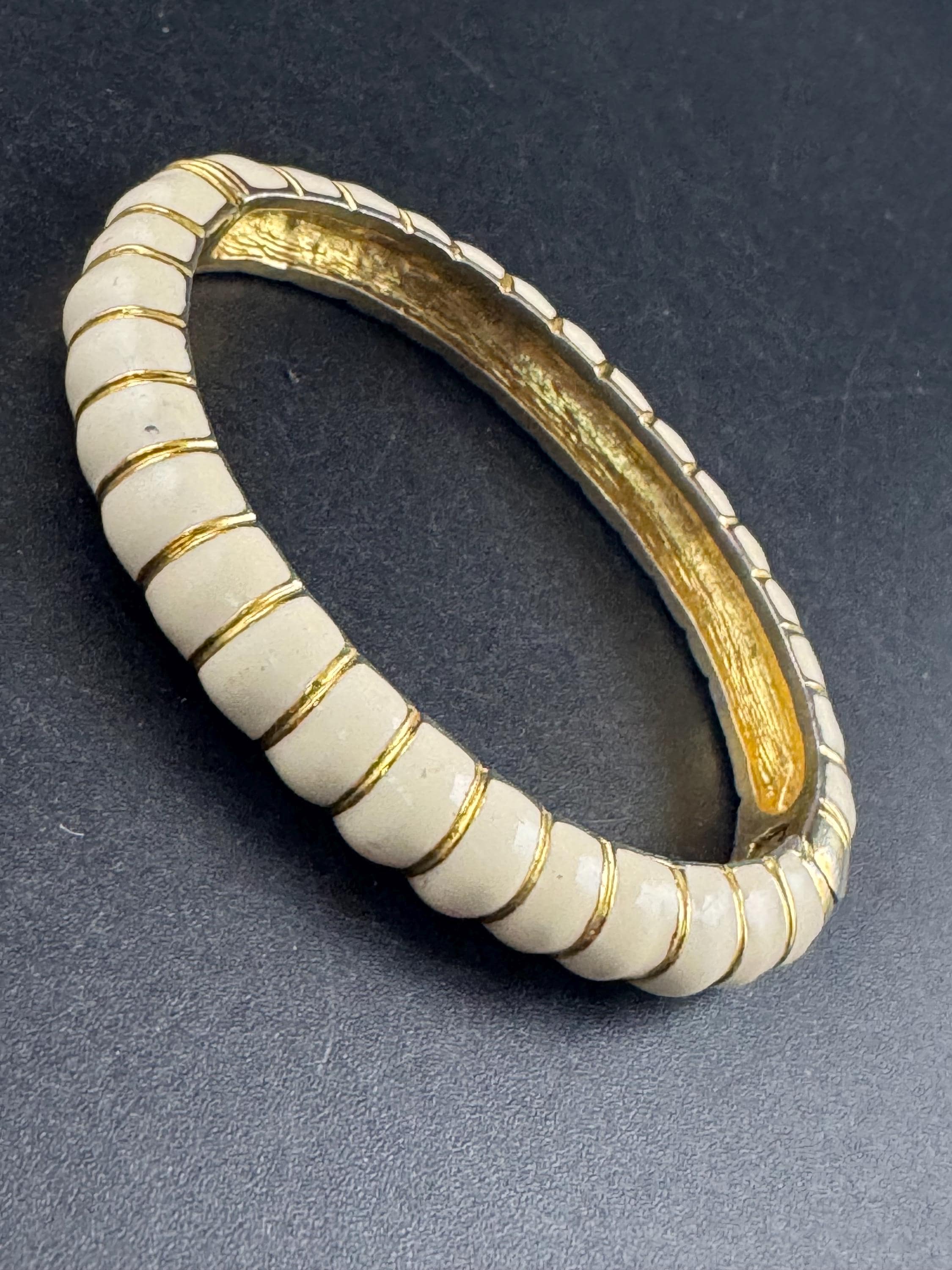 Signed KJL cream enamel clamper bangle, 2006 bracelet by Kenneth j lane