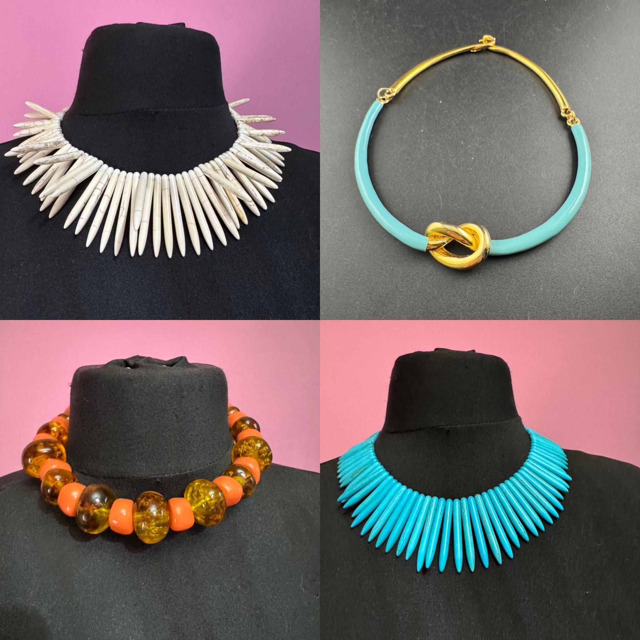 KJL turquoise spiky bib choker necklace, howlite gemstone tribal , Kenneth jay lane jewellery