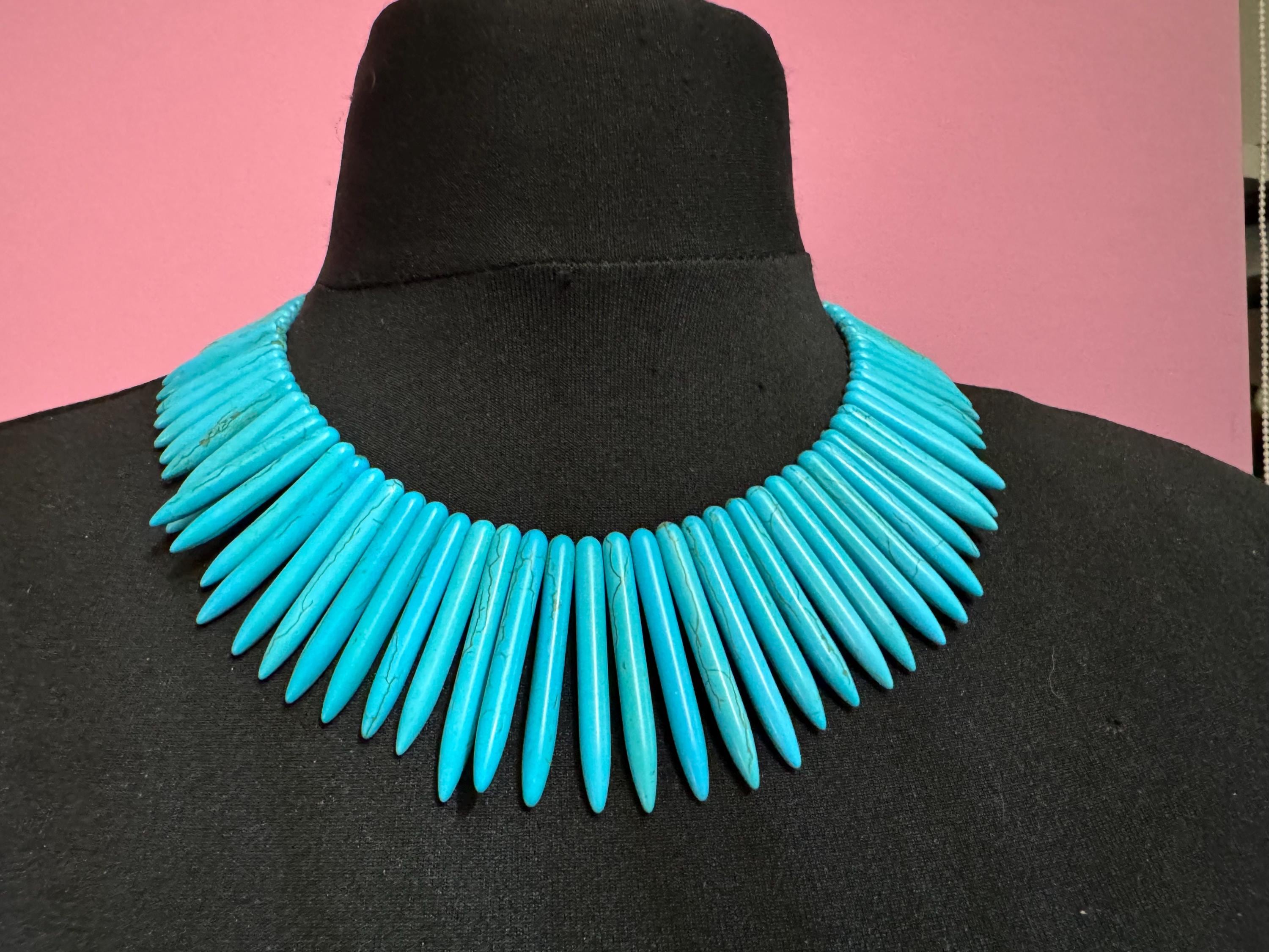 KJL turquoise spiky bib choker necklace, howlite gemstone tribal , Kenneth jay lane jewellery