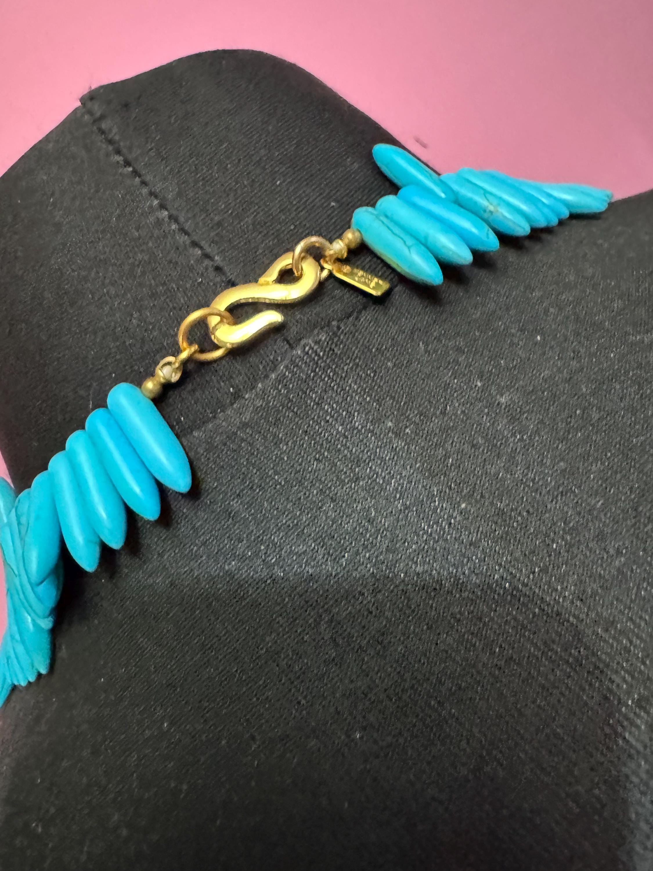 KJL turquoise spiky bib choker necklace, howlite gemstone tribal , Kenneth jay lane jewellery
