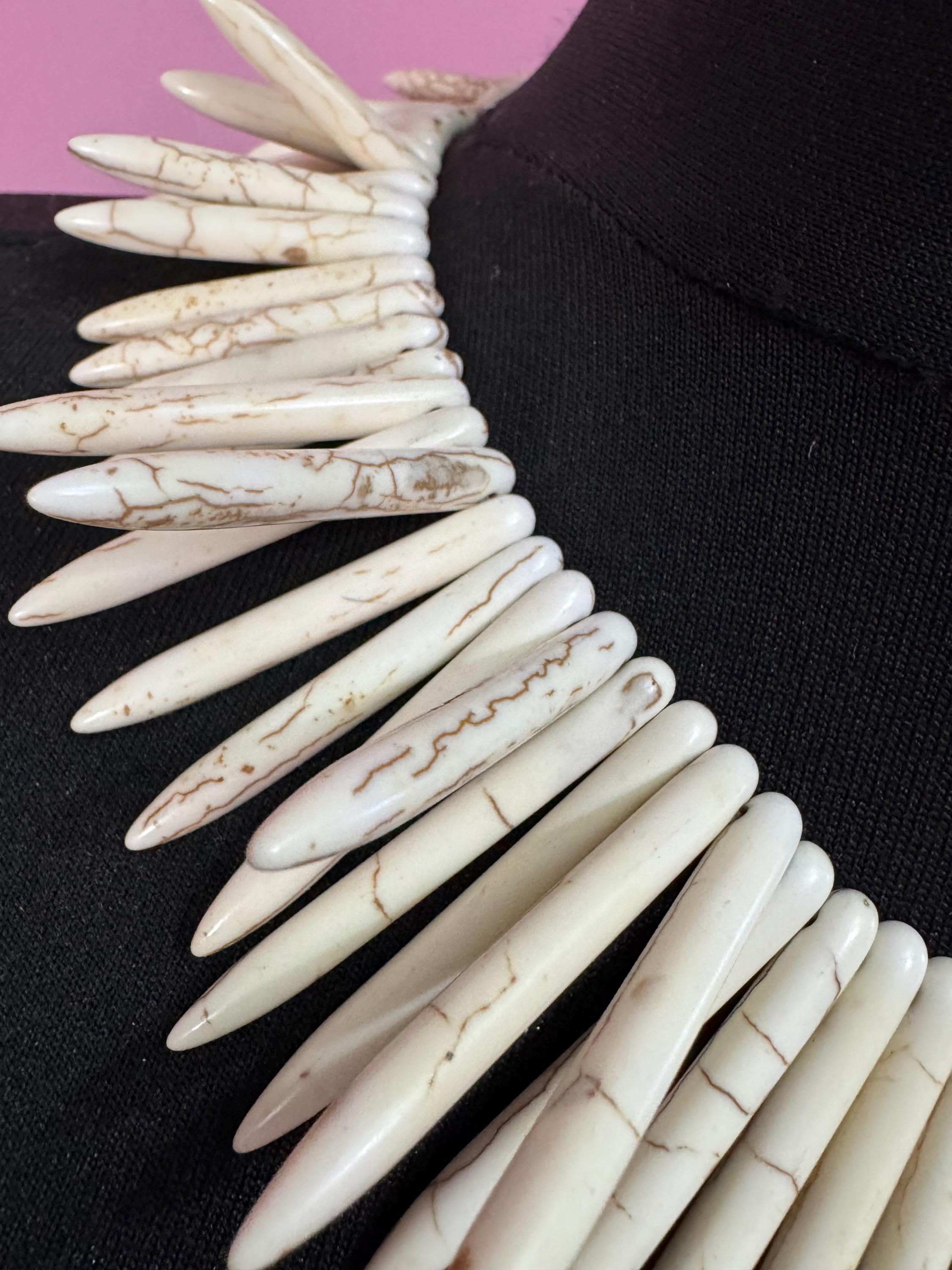 KJL cream spiky bib choker necklace, gemstone tribal , Kenneth Jay lane jewellery