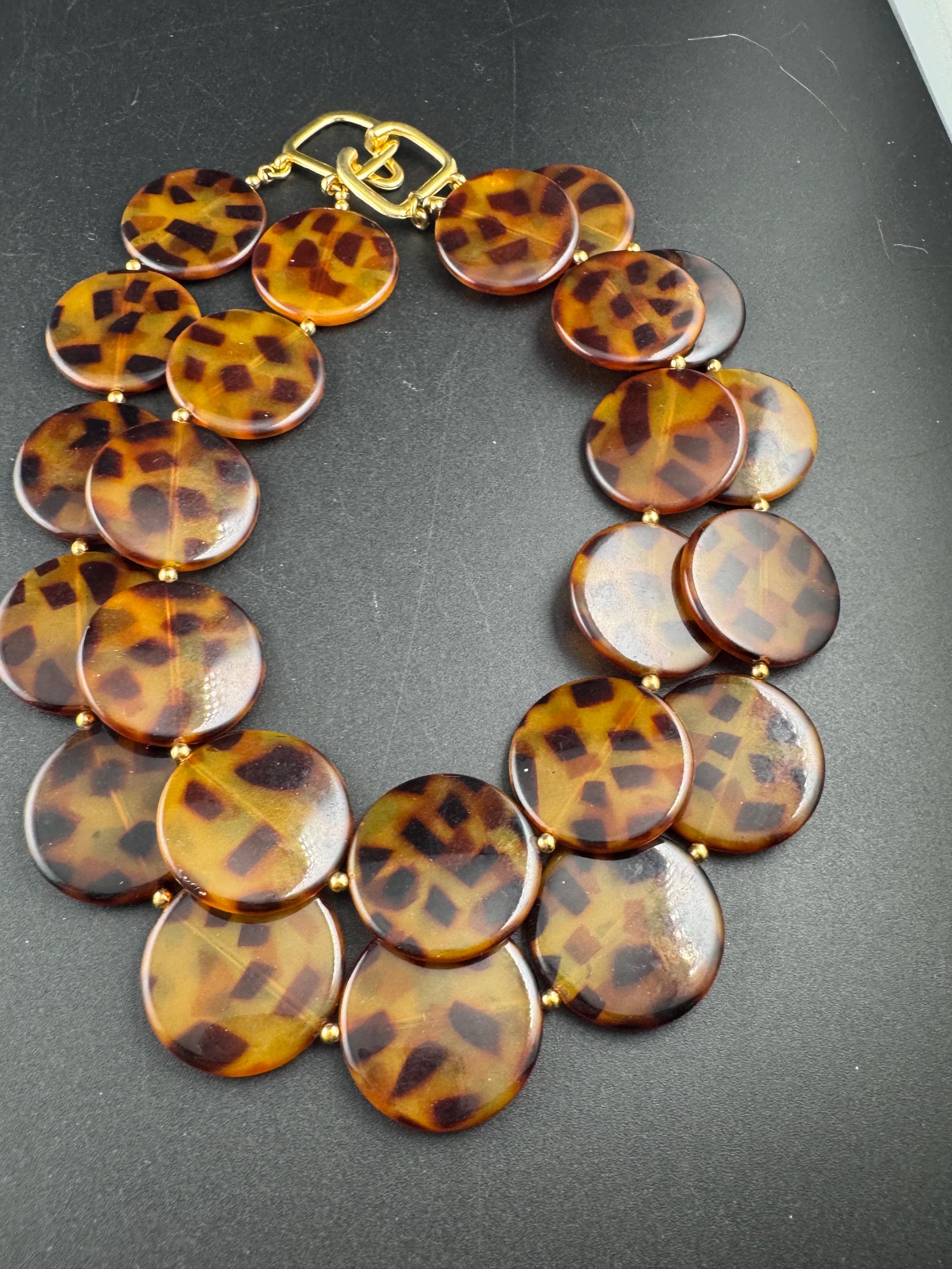 KJL tortoiseshell brown choker necklace, acrylic Kenneth jay lane jewellery