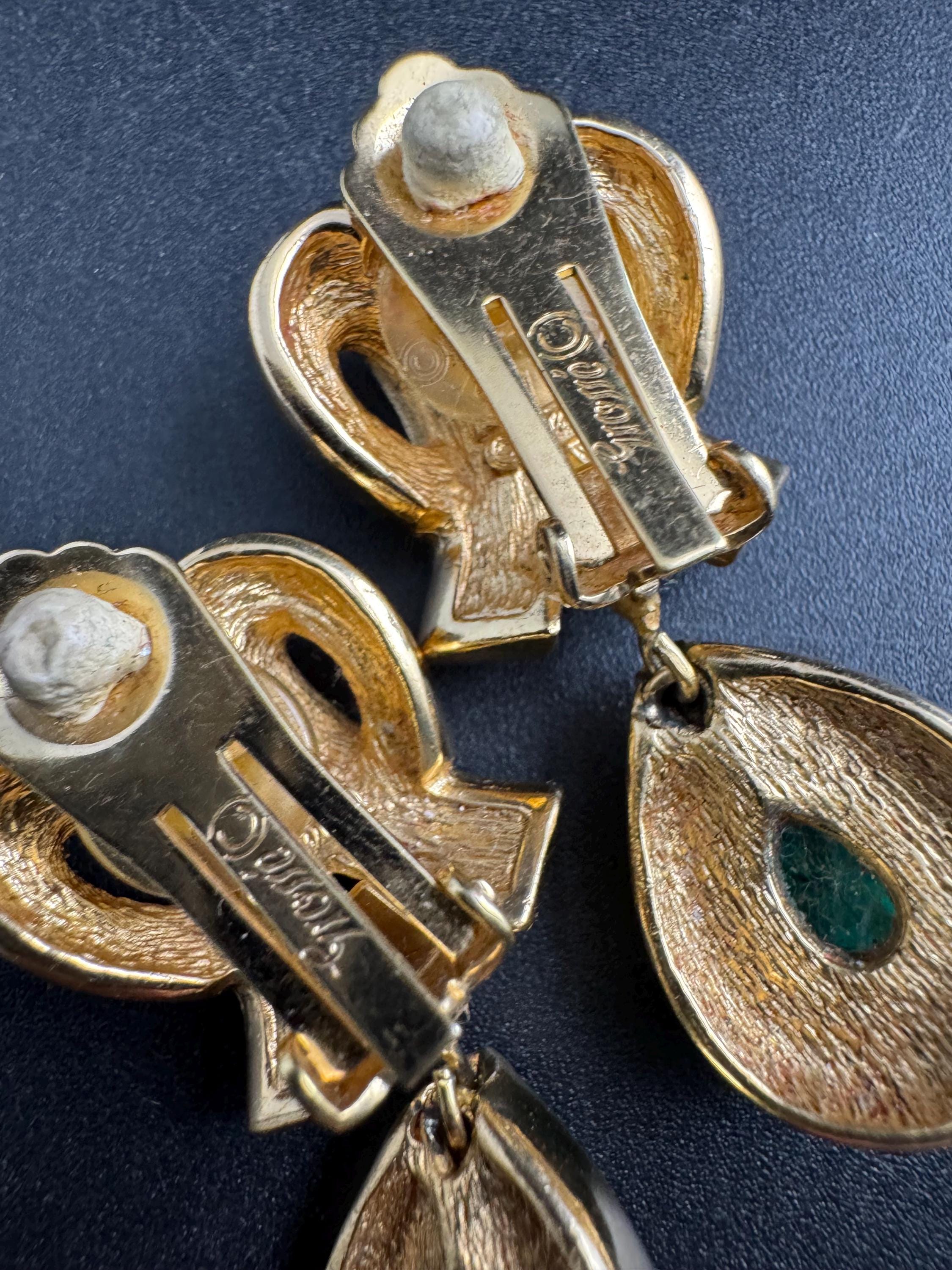 Vintage Christian Dior Grosse Green Gripoix Rhinestone Clip On Earrings