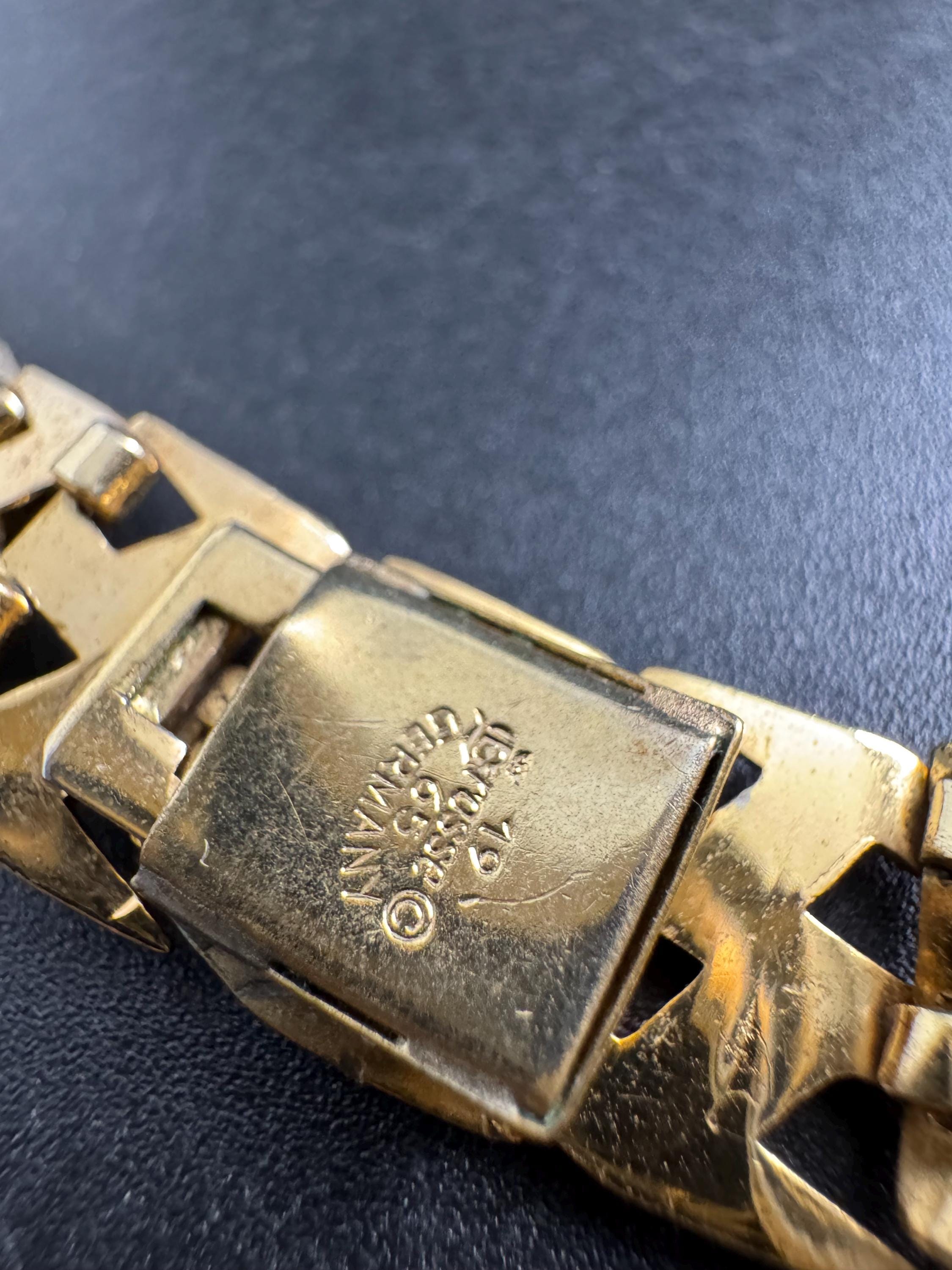 1965 GROSSE gold plated flat choker, signed necklace Designer 1960s